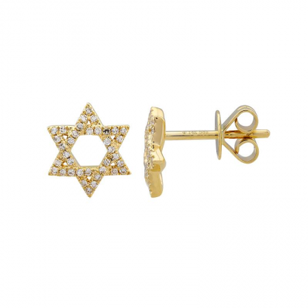 14k Gold Star Of David Diamond Stud Earrings