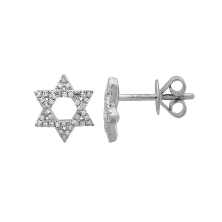 14k Gold Star Of David Diamond Stud Earrings