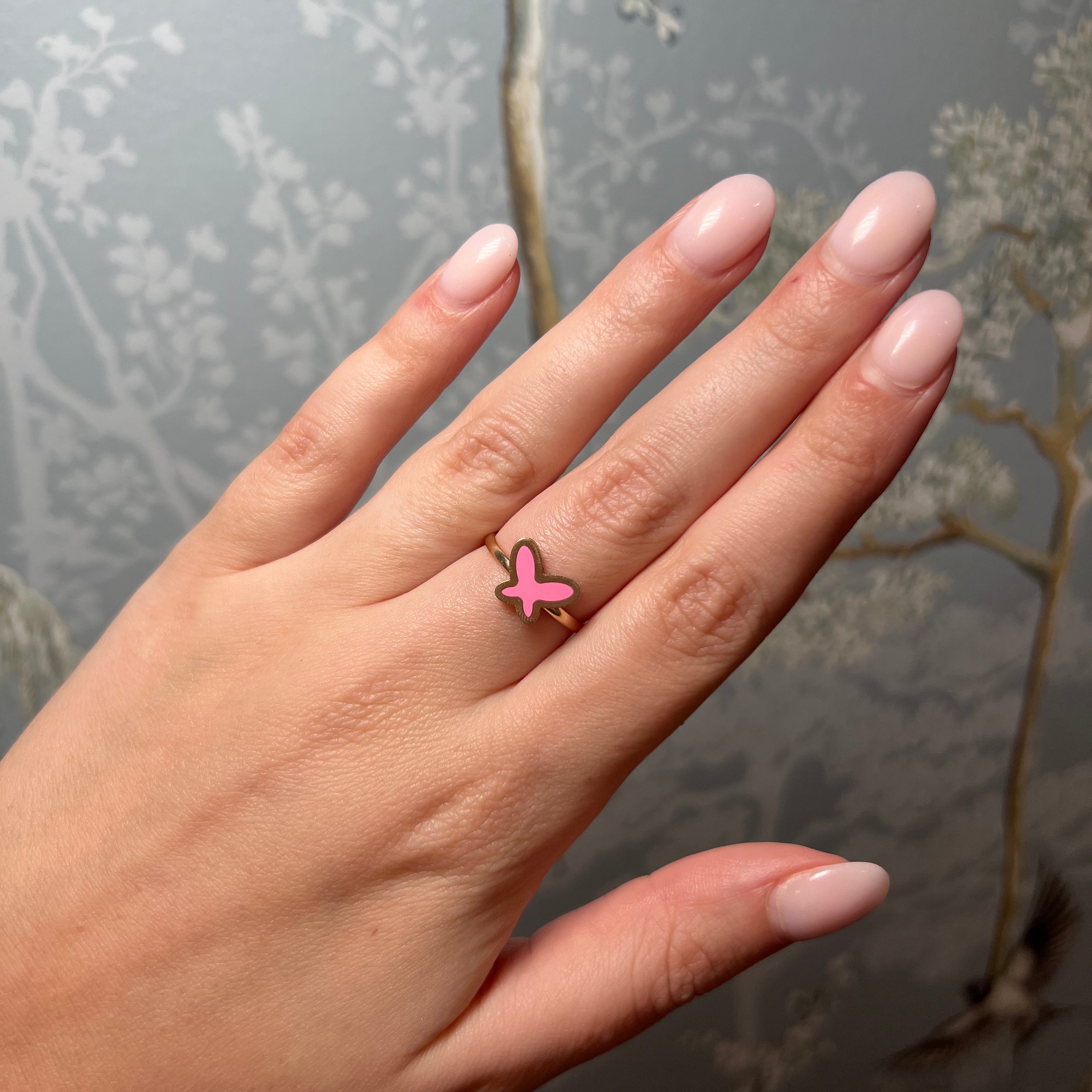 Pink Enamel Yellow Gold Ring