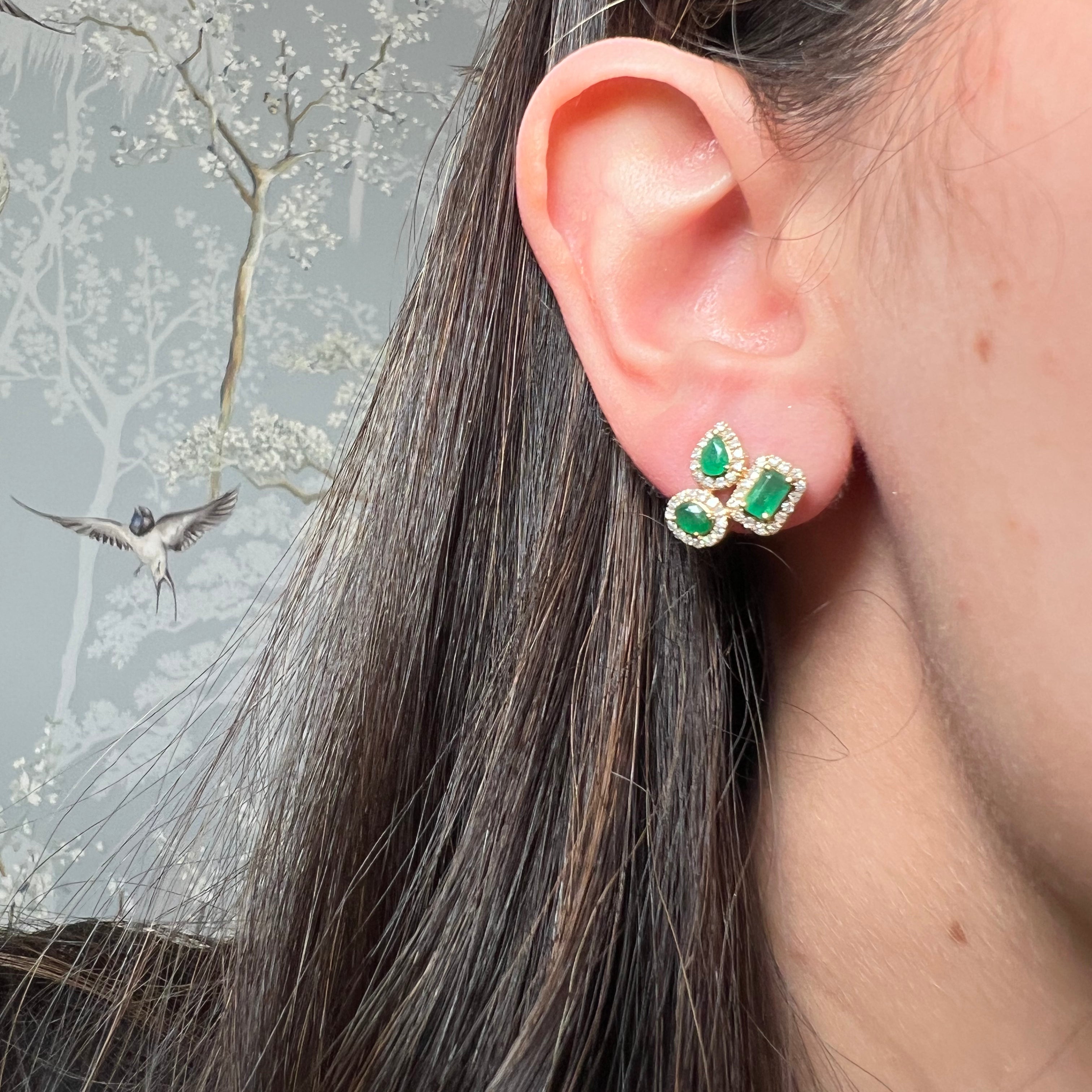 Emerald and Diamond Cluster Studs