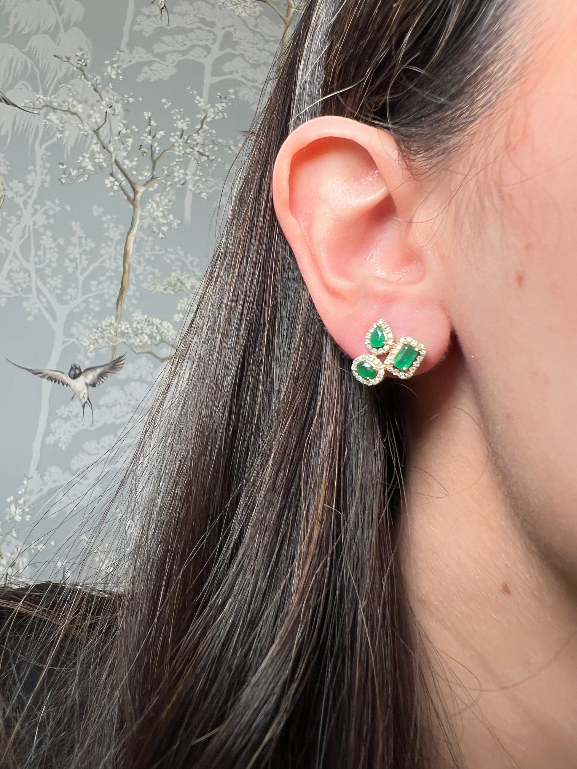 Emerald and Diamond Cluster Studs
