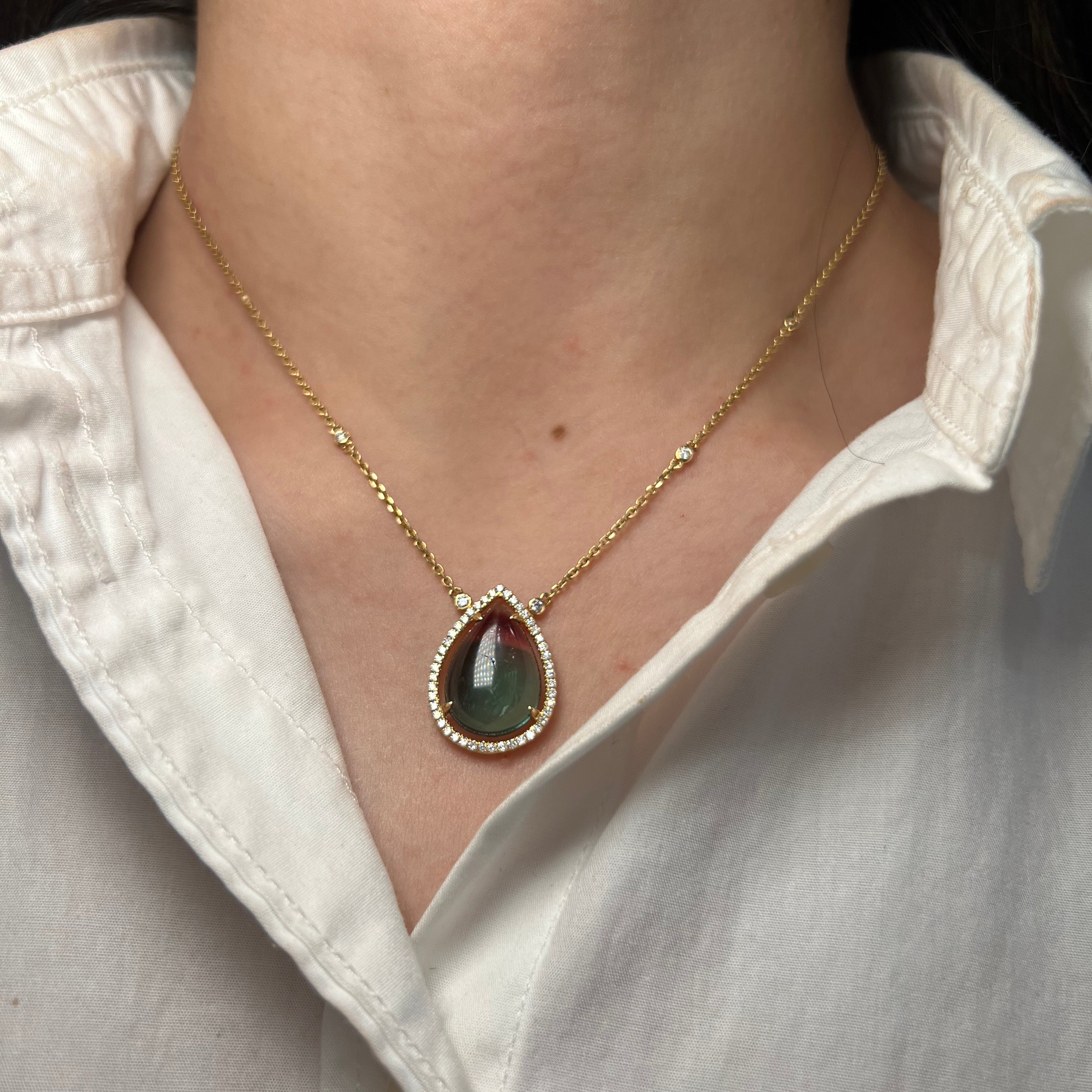 Watermelon Tourmaline Stone on Diamond By The Yard Chain
