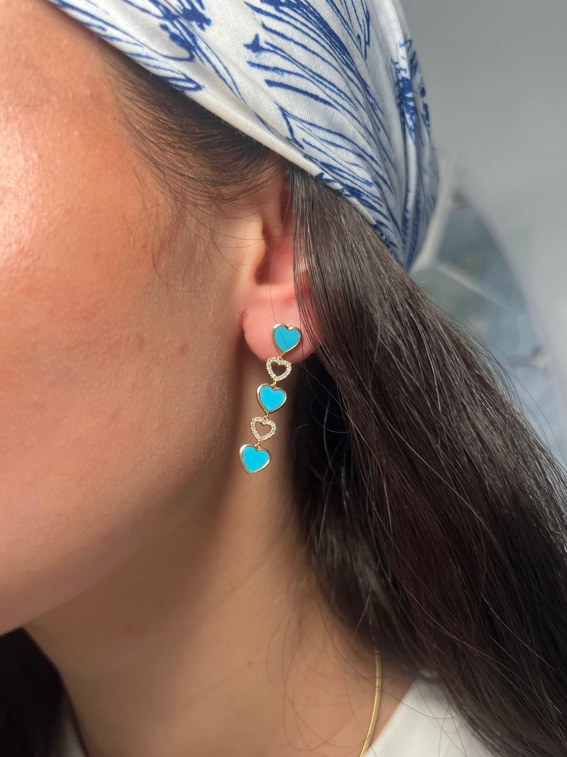 14k Yellow Gold and Turquoise Heart Drop Earring