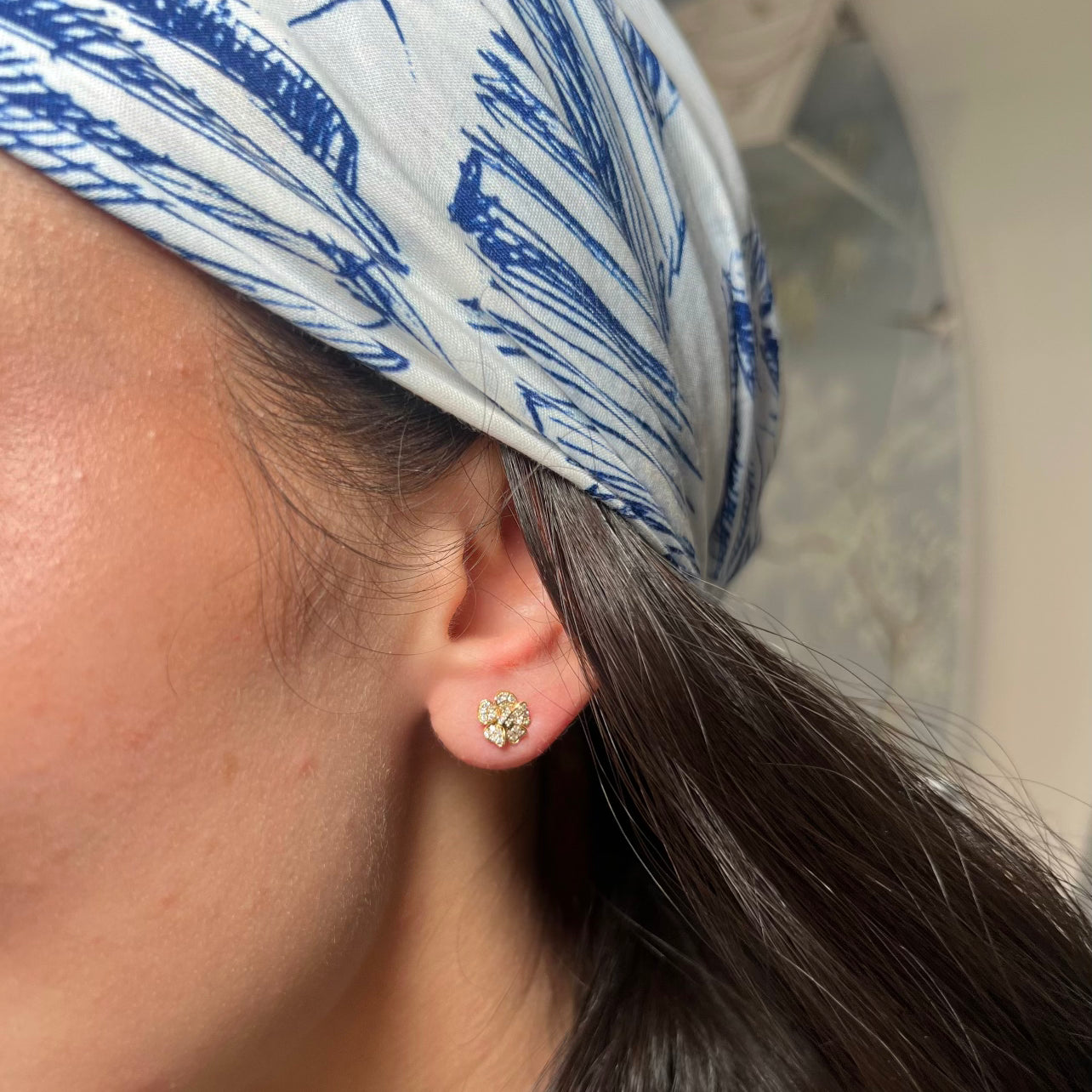 14k Yellow Gold and Diamond Flower Studs