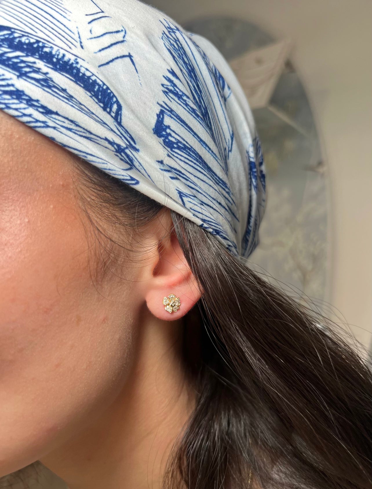 14k Yellow Gold and Diamond Flower Studs