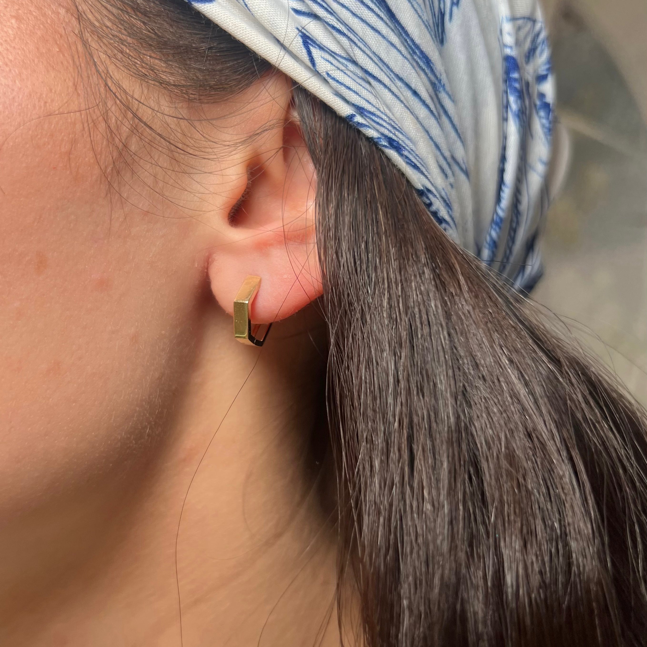 14k Yellow Gold Geometric Huggies Earrings