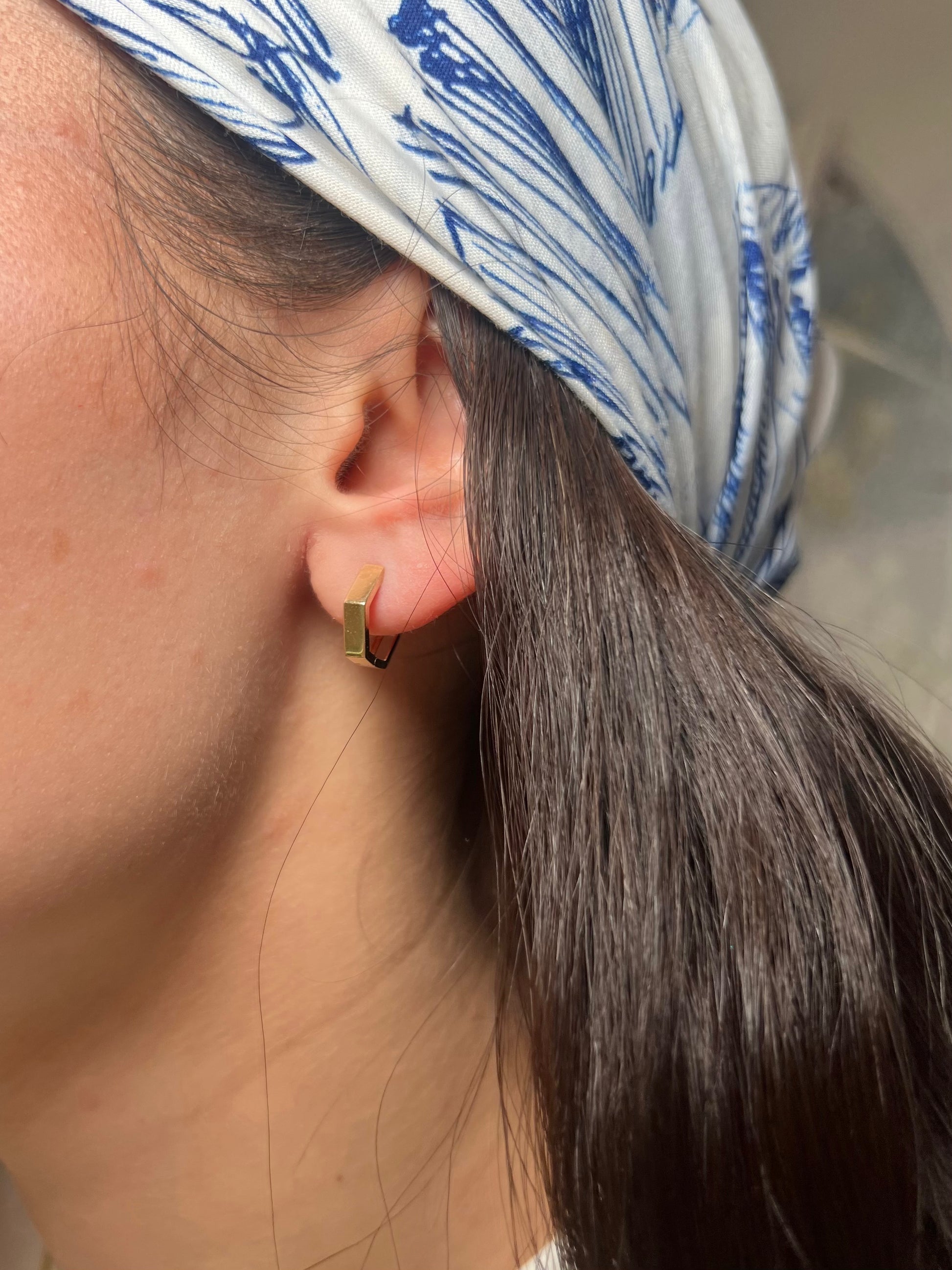 14k Yellow Gold Geometric Huggies Earrings