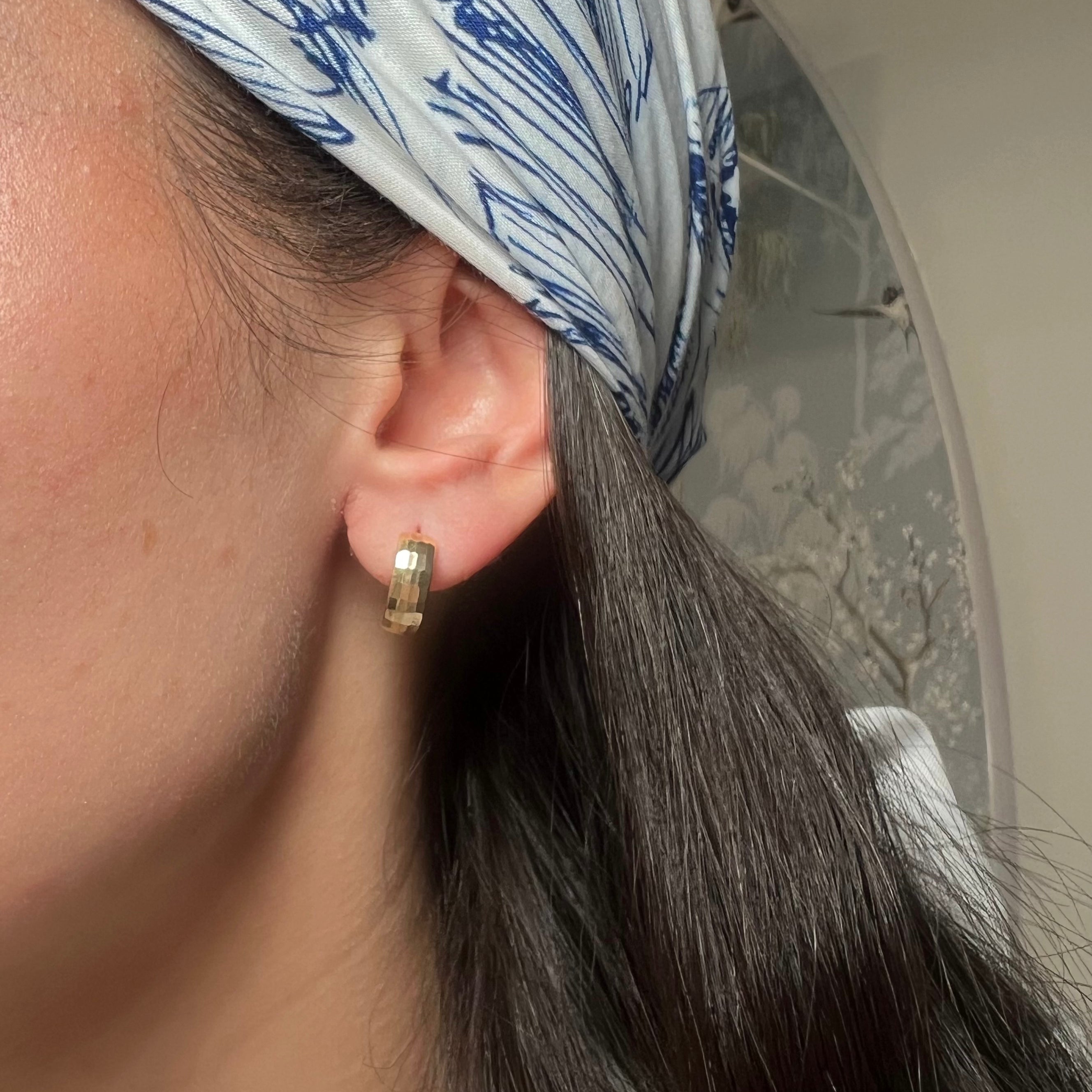 14k Yellow Gold Textured Huggie Earrings