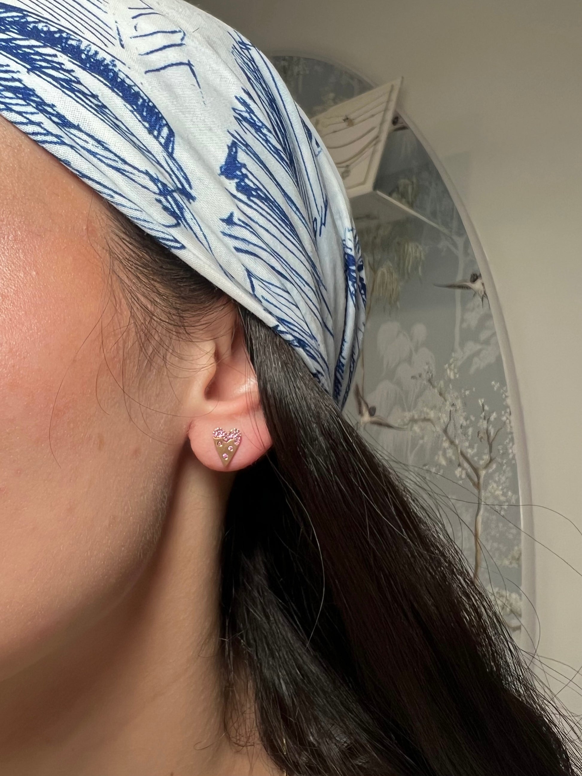 14k Yellow Gold and Pink Sapphire Heart Studs