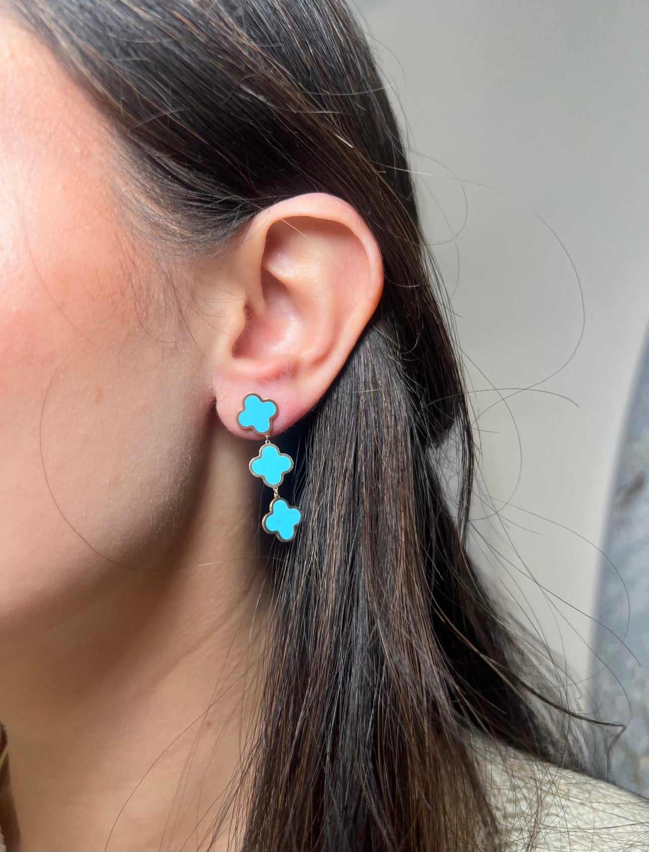 14k Gold Clover Dangle Earrings