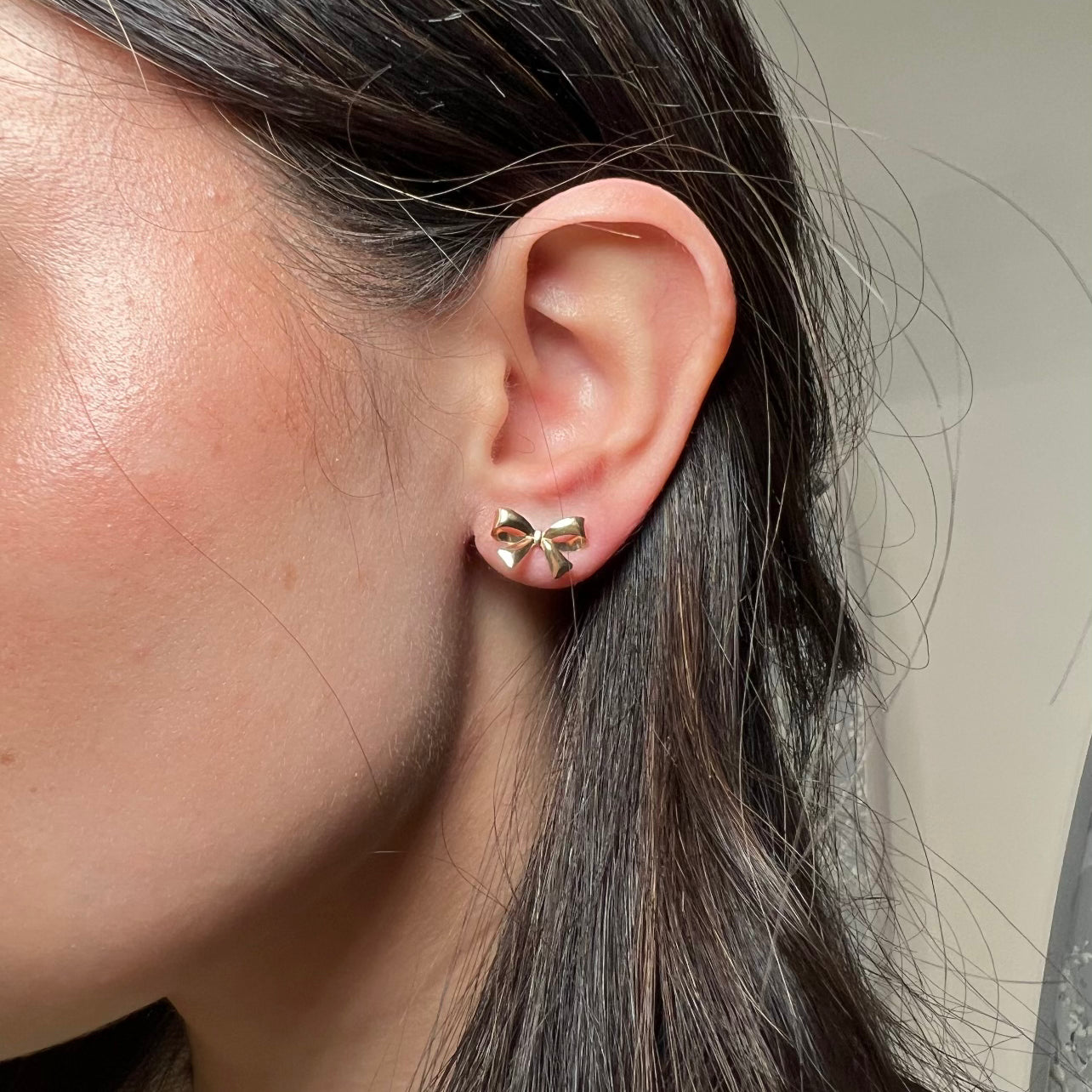 14k Yellow Gold Bow Stud Earrings