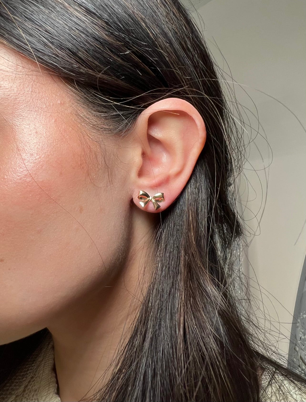 14k Yellow Gold Bow Stud Earrings