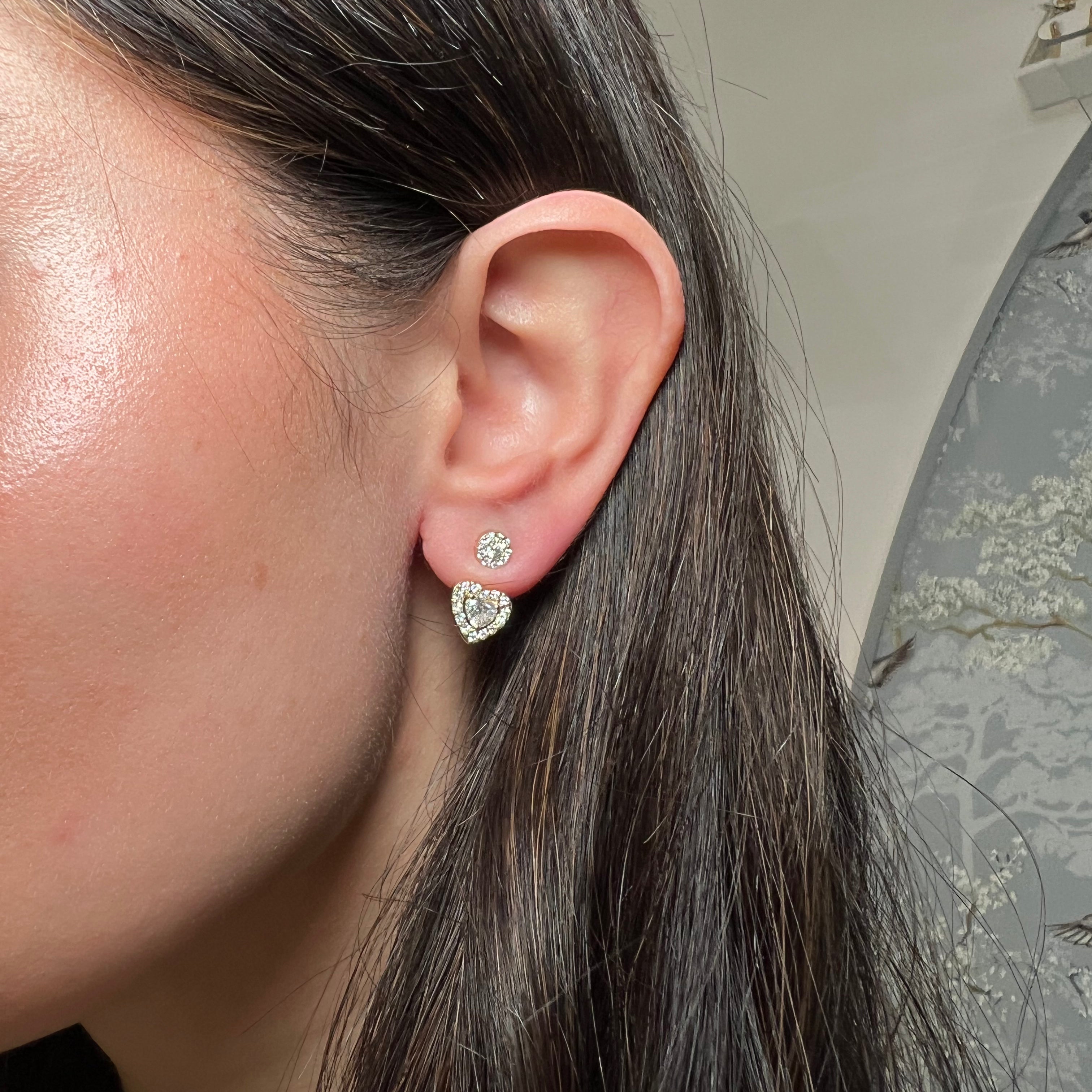 14k Gold Round and Heart Lab Diamond Ear Jacket Earring