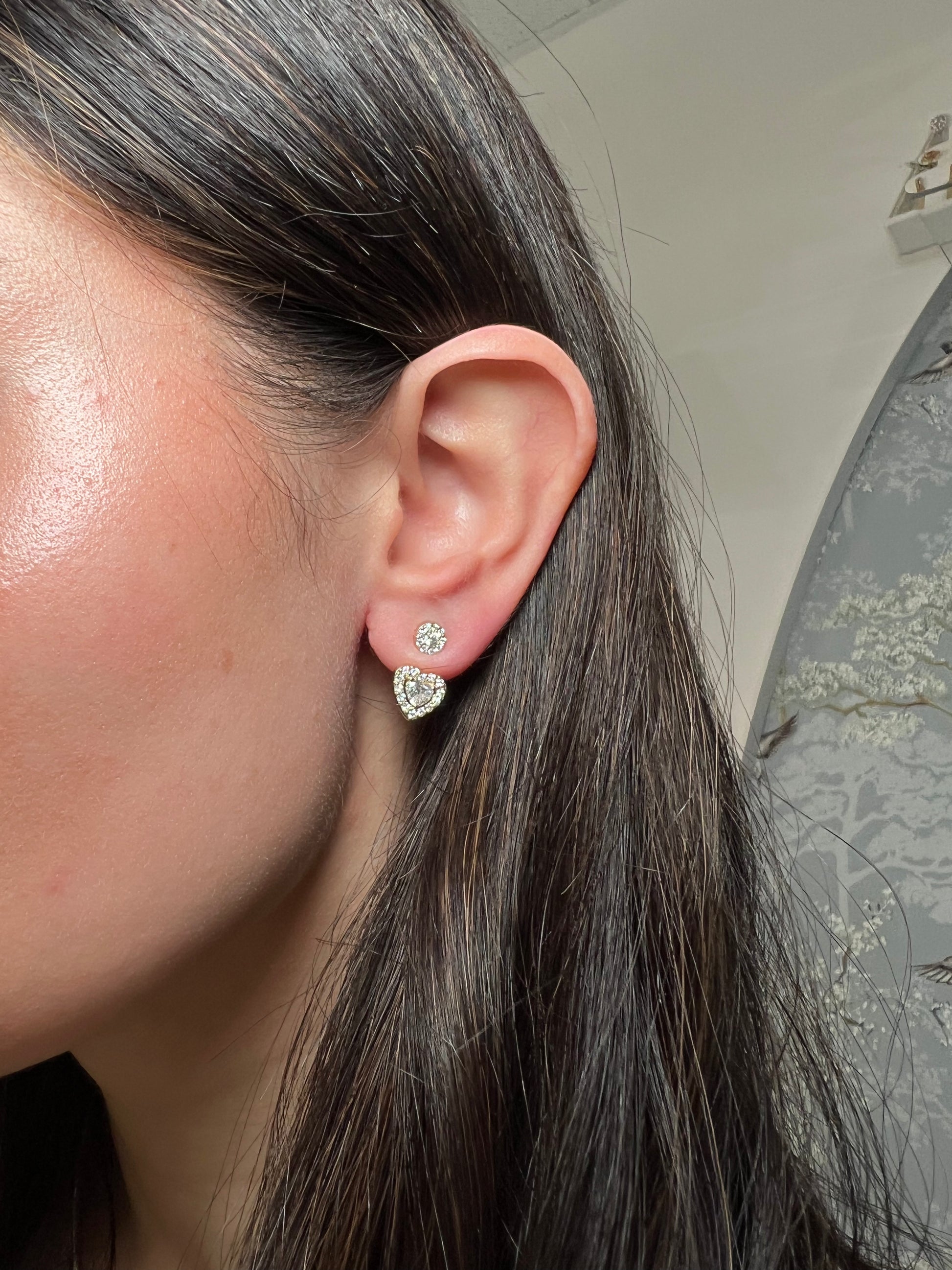 14k Gold Round and Heart Lab Diamond Ear Jacket Earring