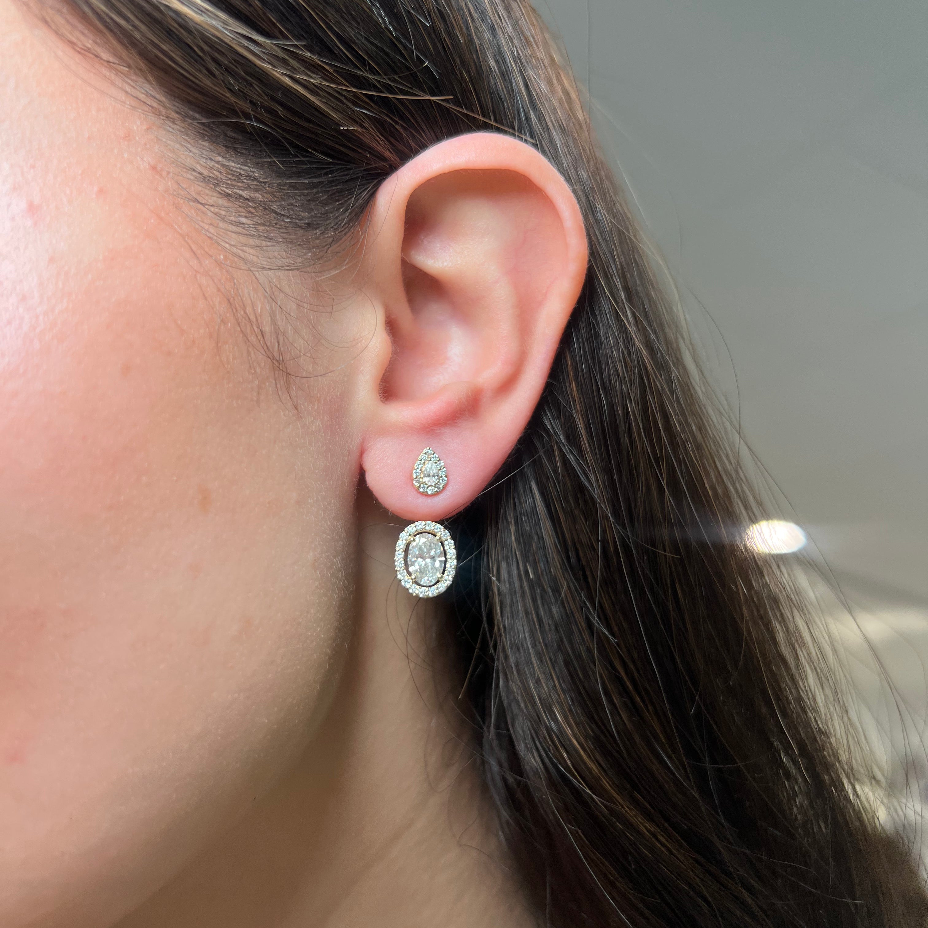 14k Gold Pear and Oval Lab Grown Diamond Ear Jacket Earrings