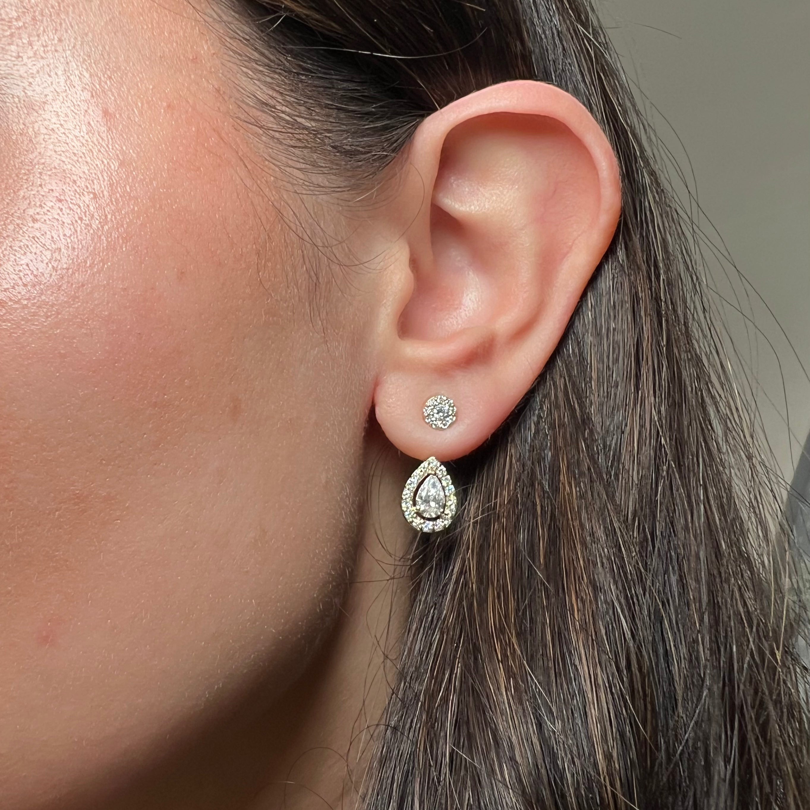 14k Yellow Gold Pear and Round Lab Diamond Ear Jacket Earring