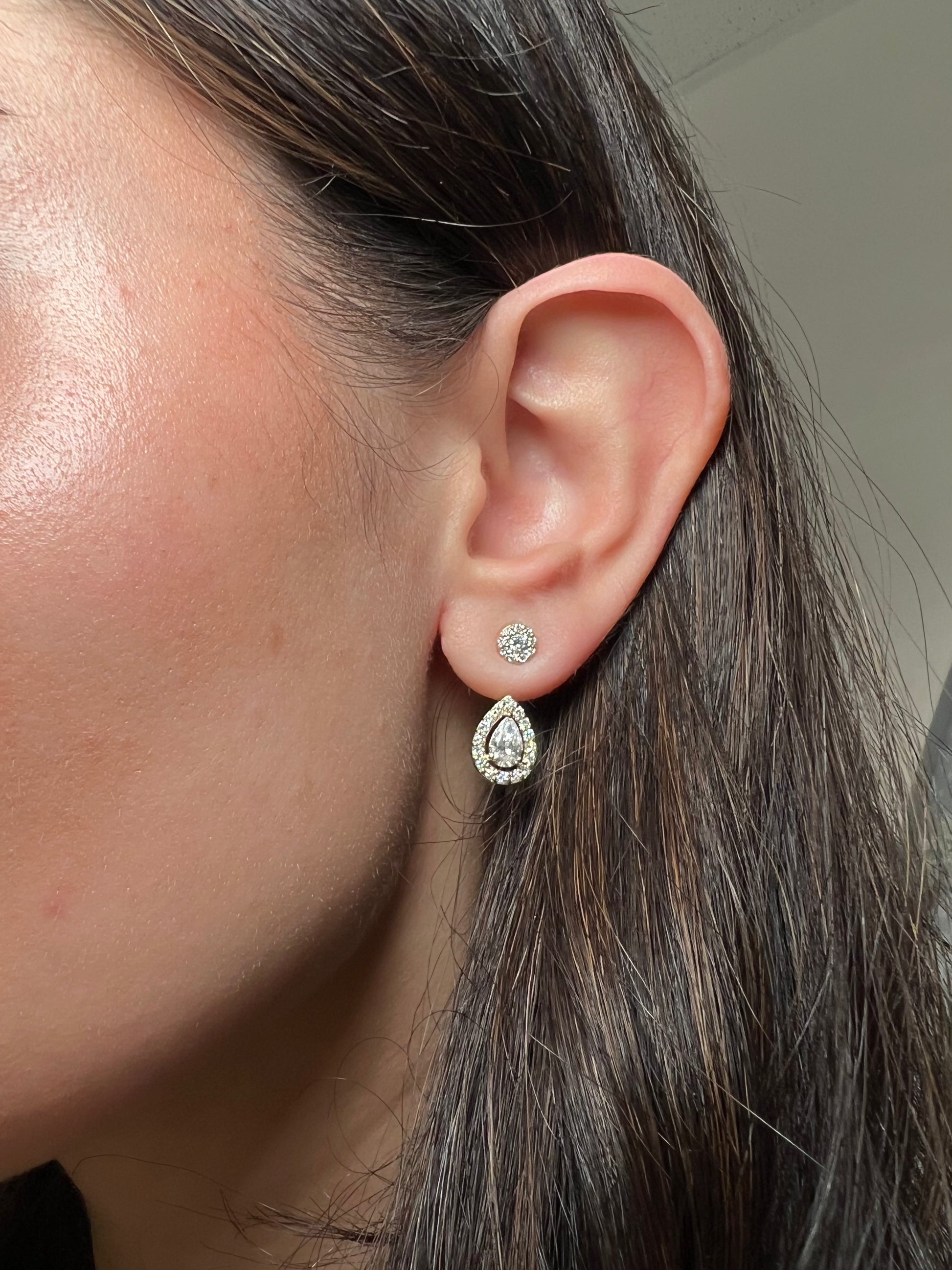 14k Yellow Gold Pear and Round Lab Diamond Ear Jacket Earring