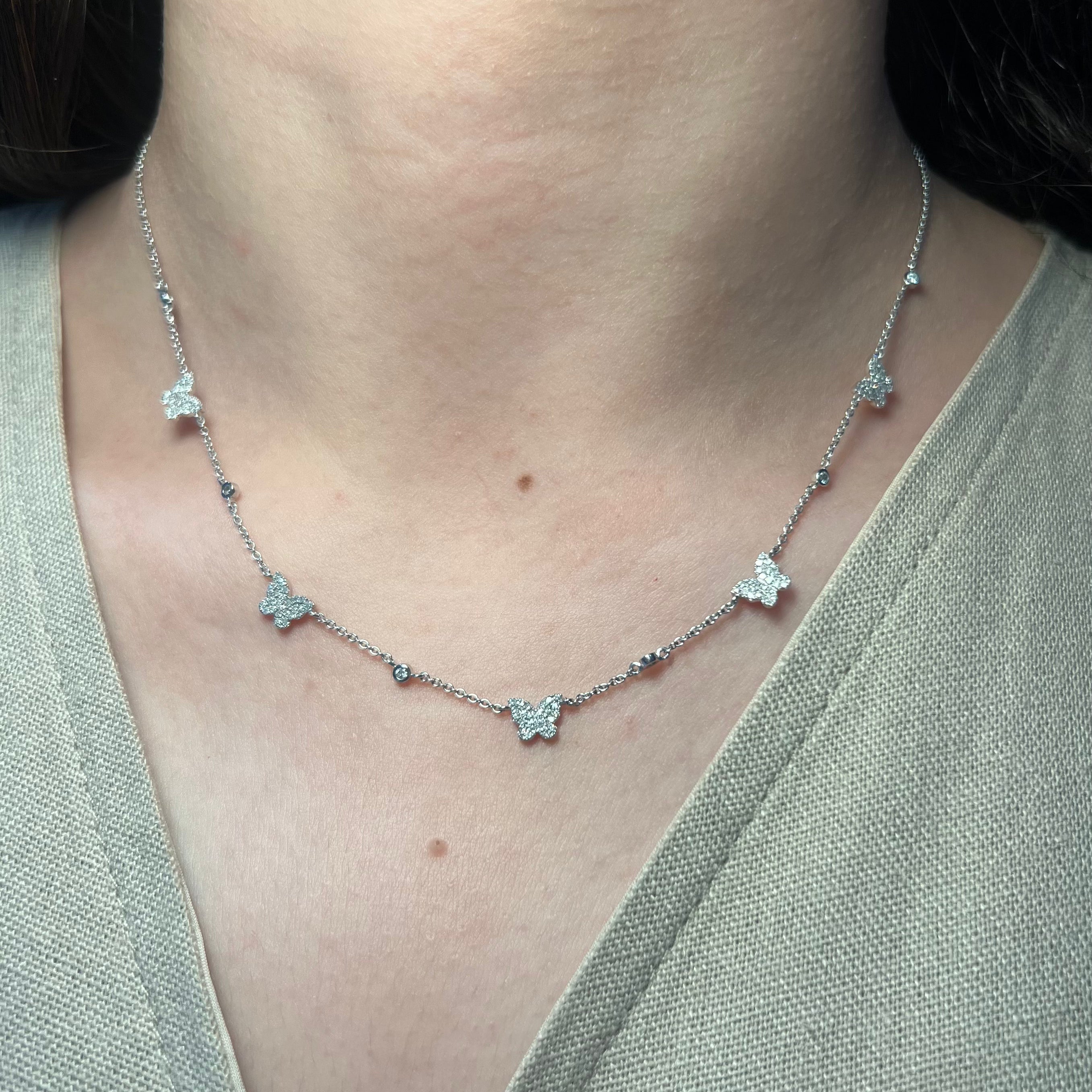 14k White Gold Diamond Butterfly Necklace