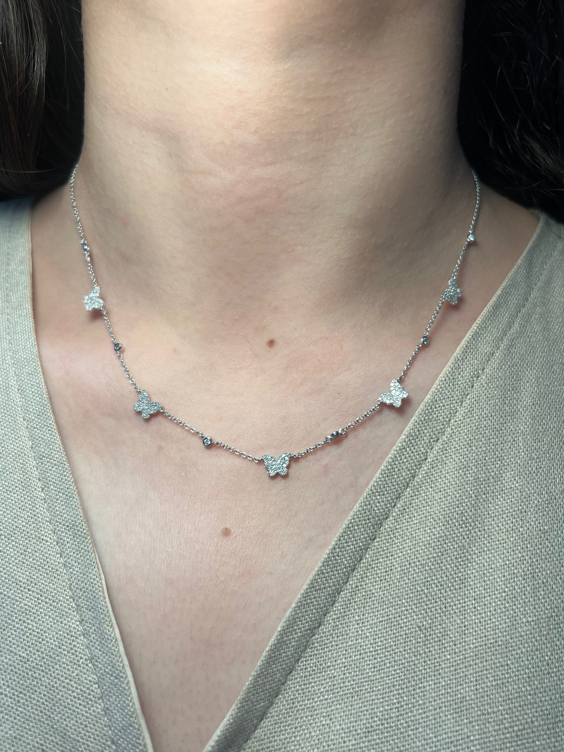 14k White Gold Diamond Butterfly Necklace