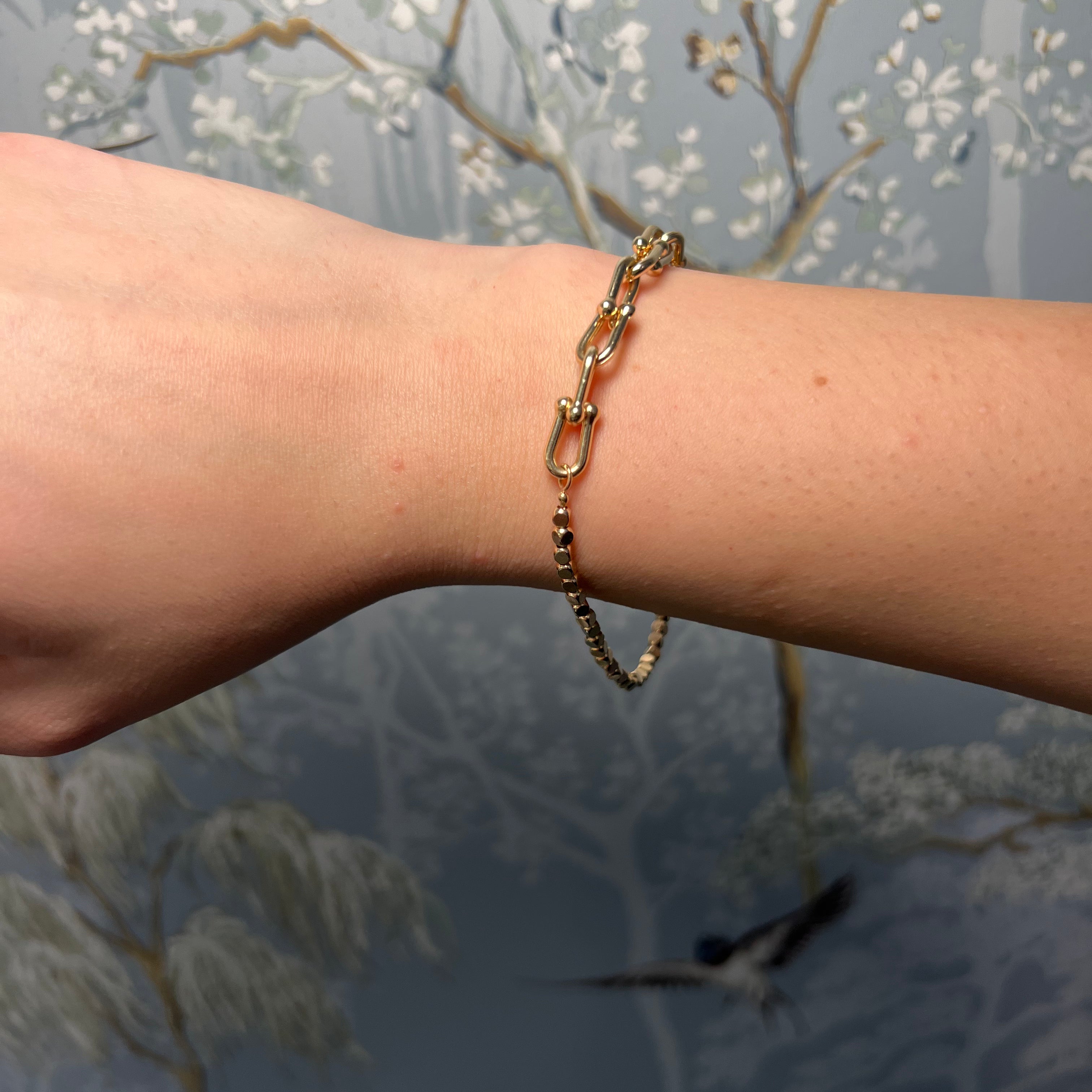 14k Yellow Gold Half Link Half Beads