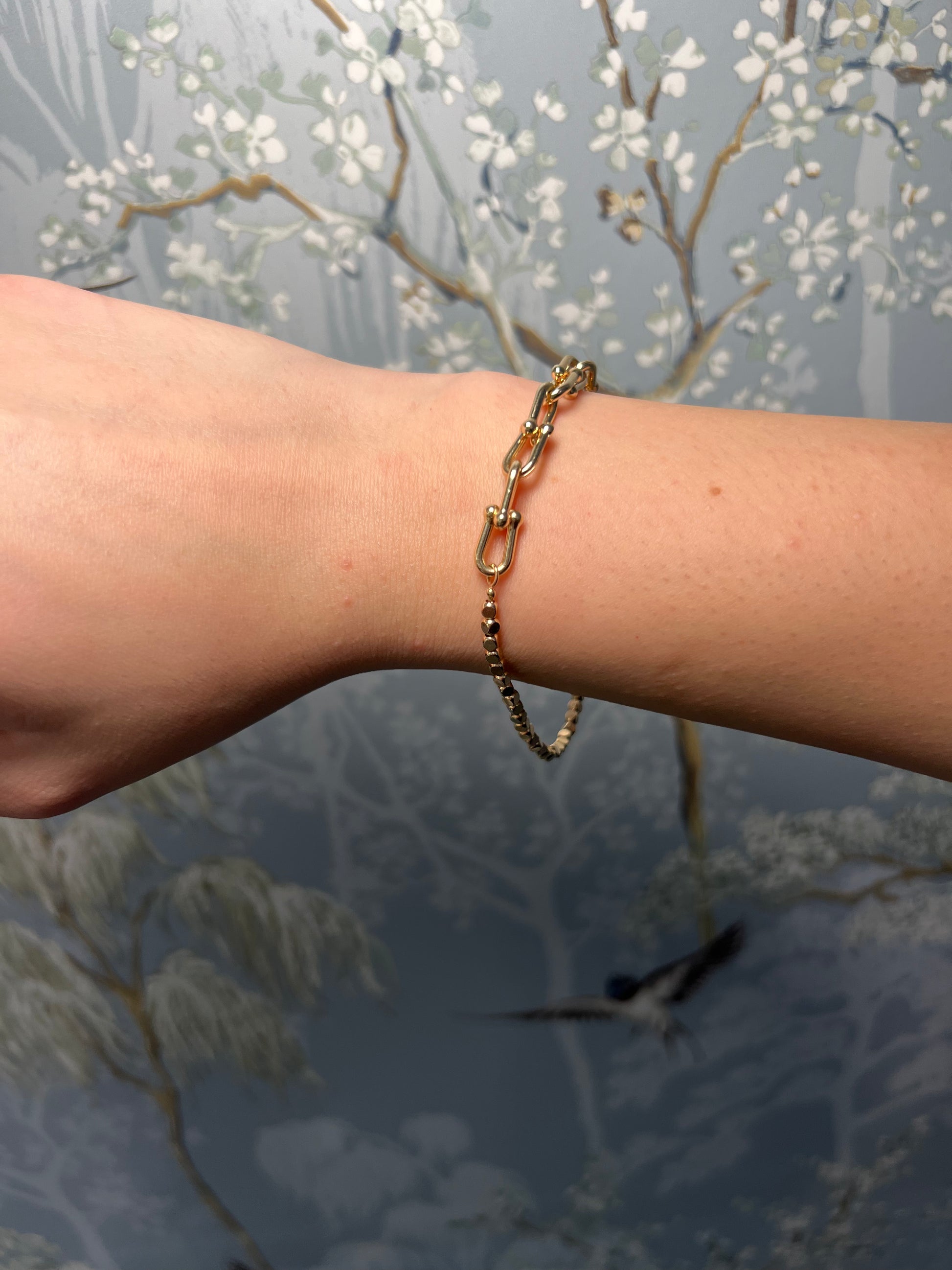 14k Yellow Gold Half Link Half Beads