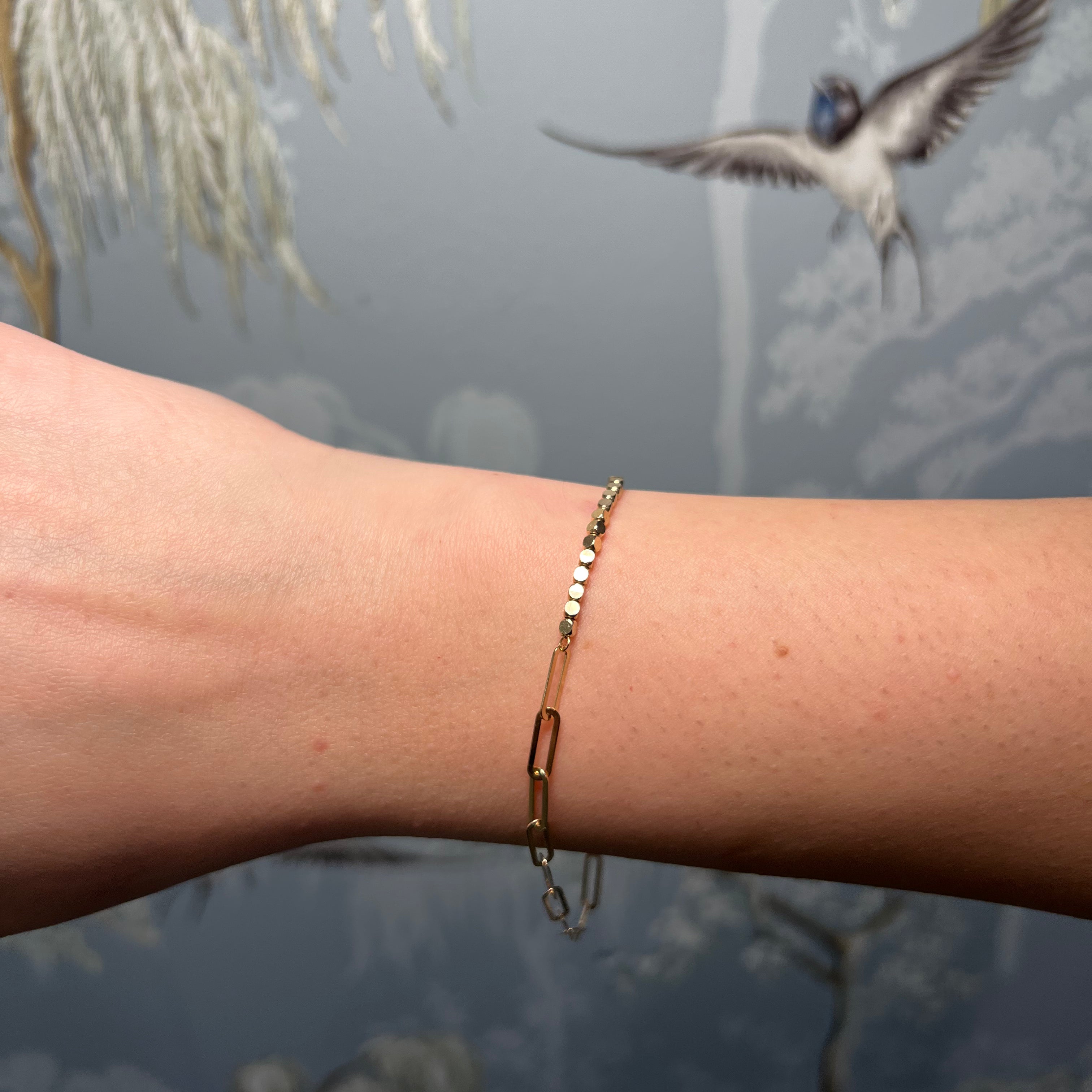 14k Yellow Gold Half Paperclip Half Bead