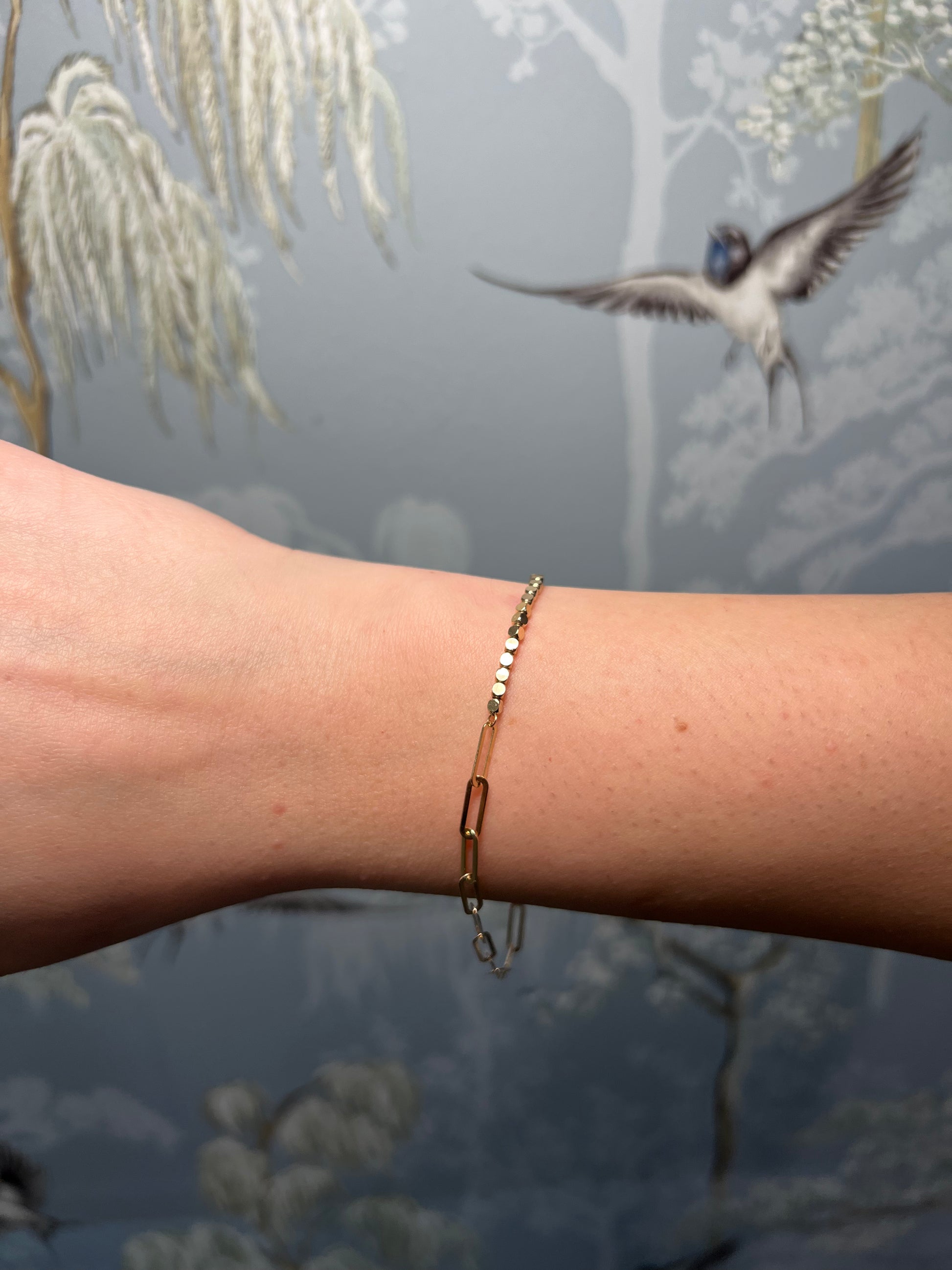 14k Yellow Gold Half Paperclip Half Bead