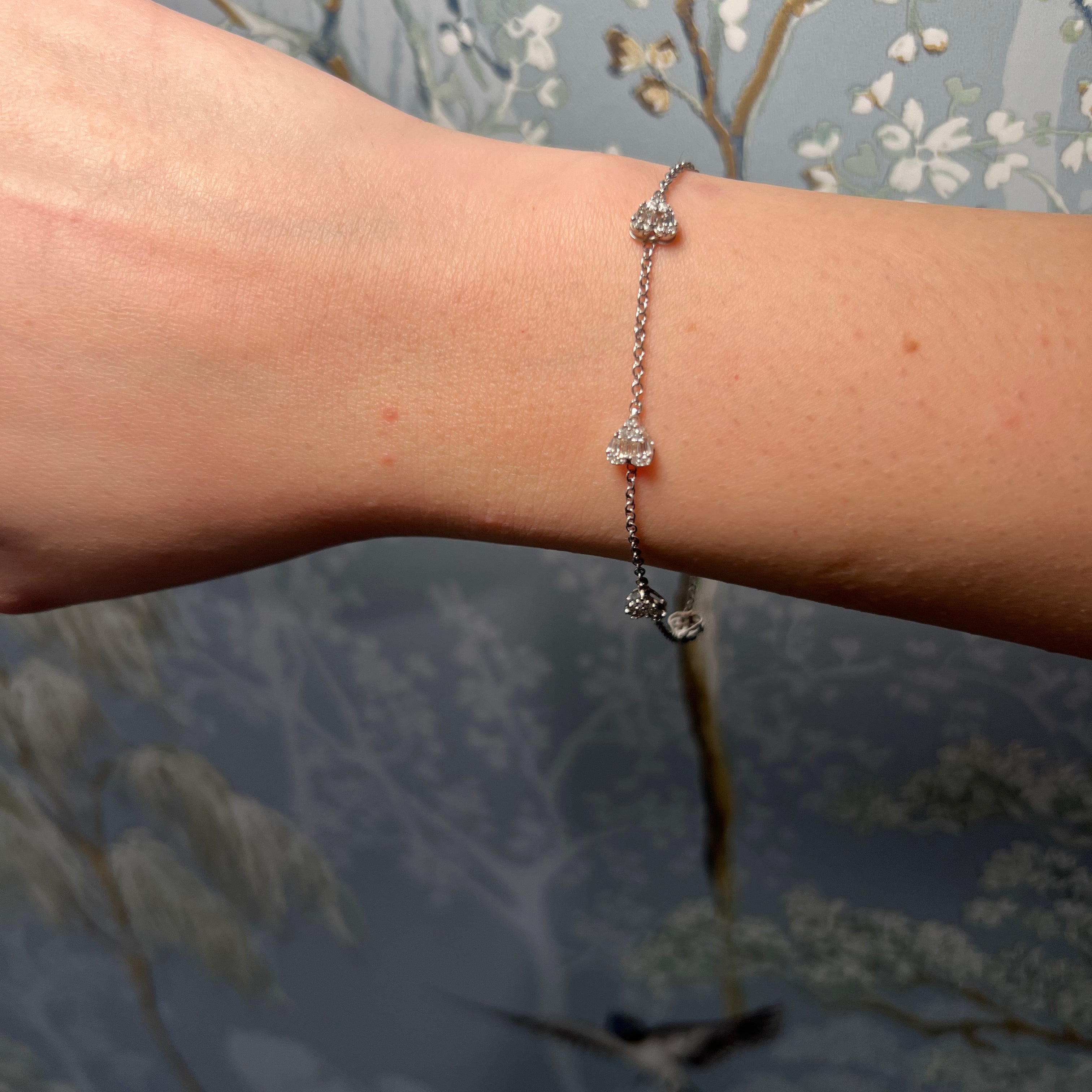 14k White Gold and Baguette Diamond Hearts