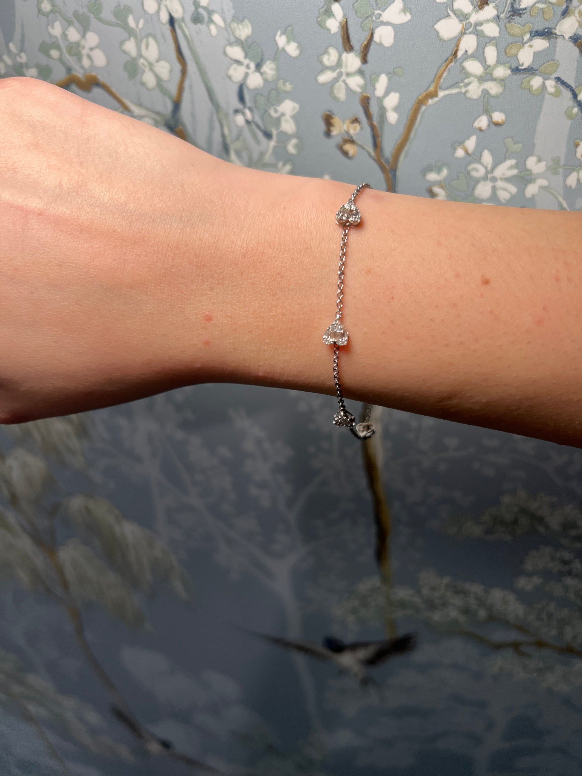 14k White Gold and Baguette Diamond Hearts