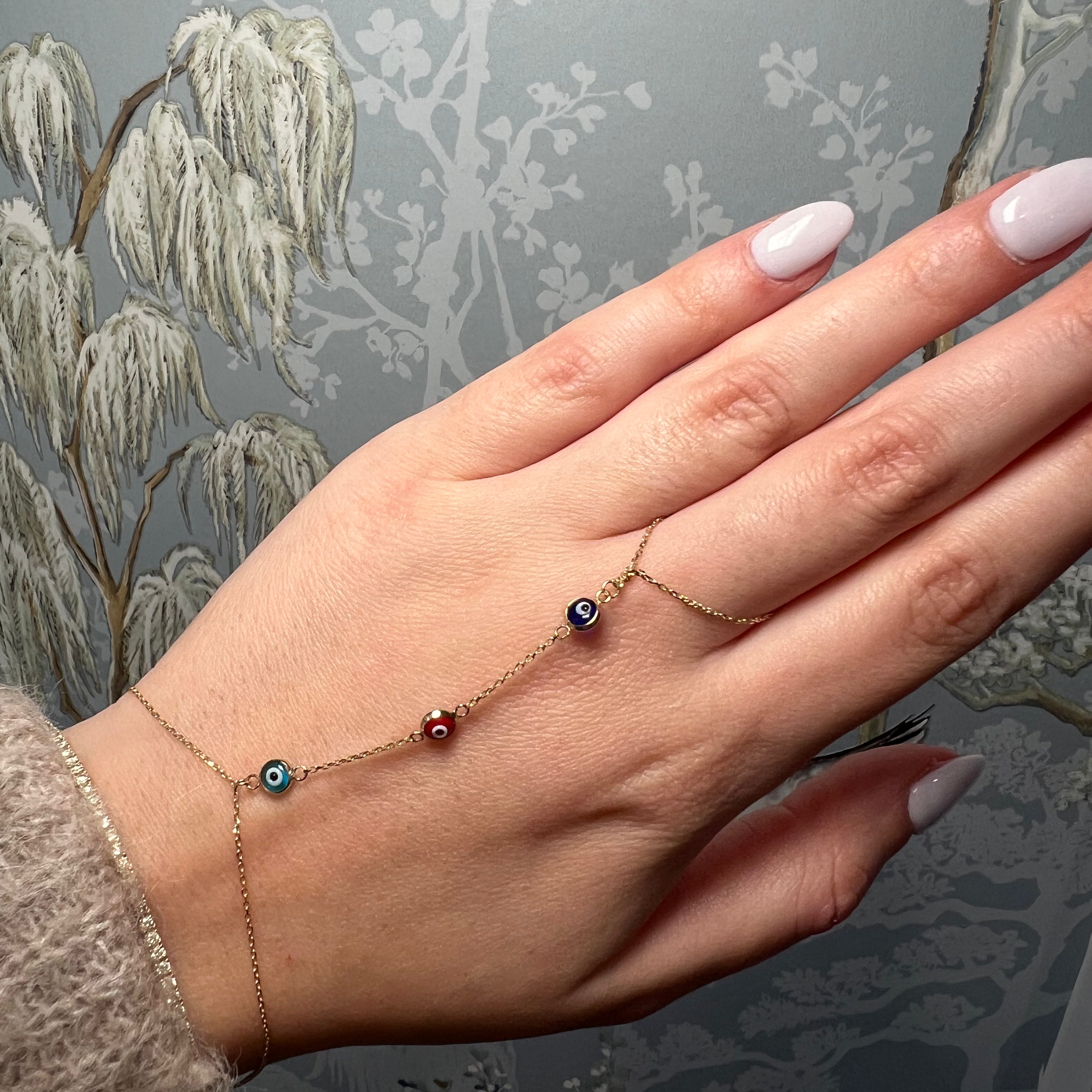 14k Yellow Gold Eye Hand Chain