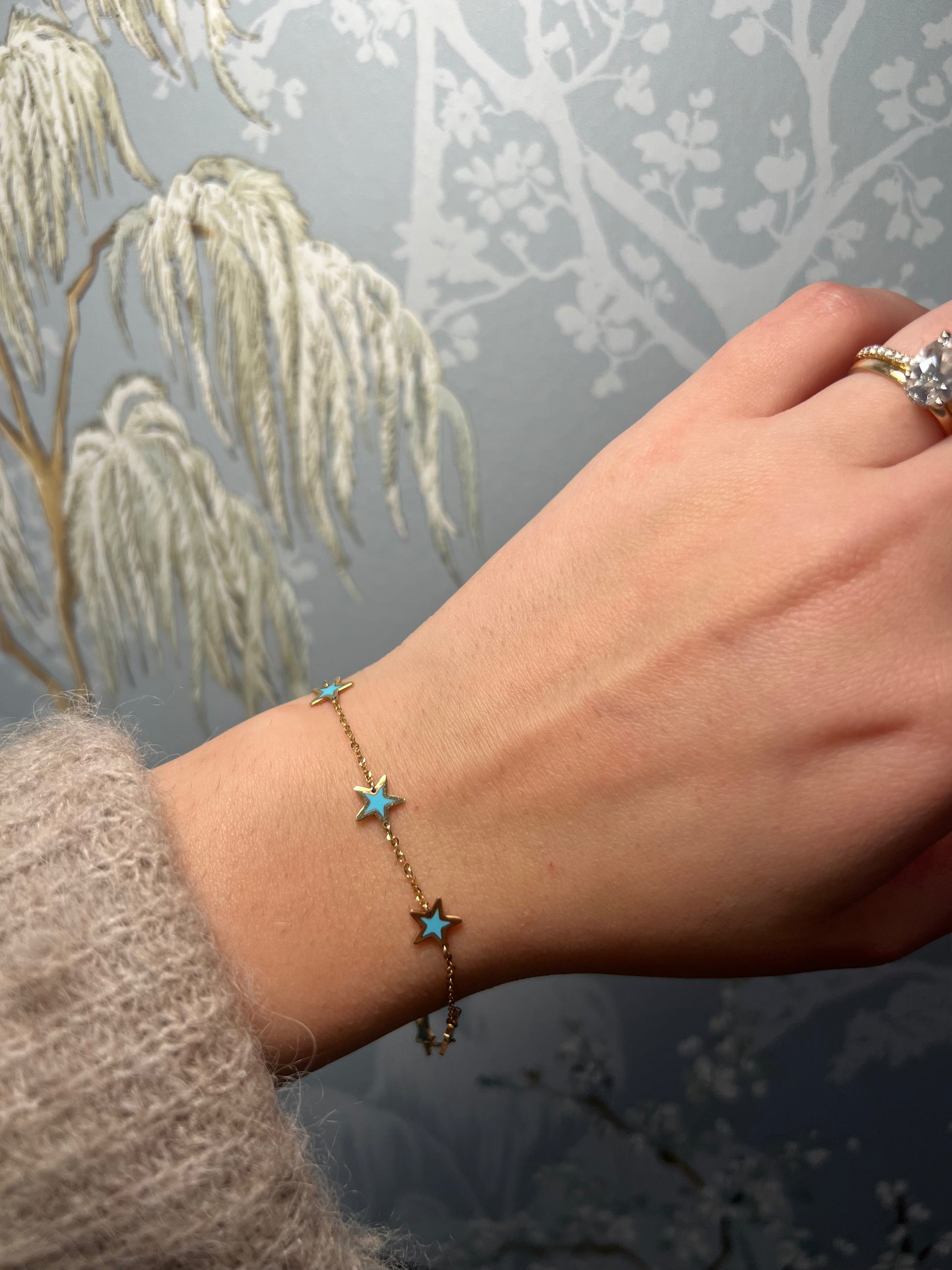 14k Yellow Gold Turquoise Enamel Star Bracelet