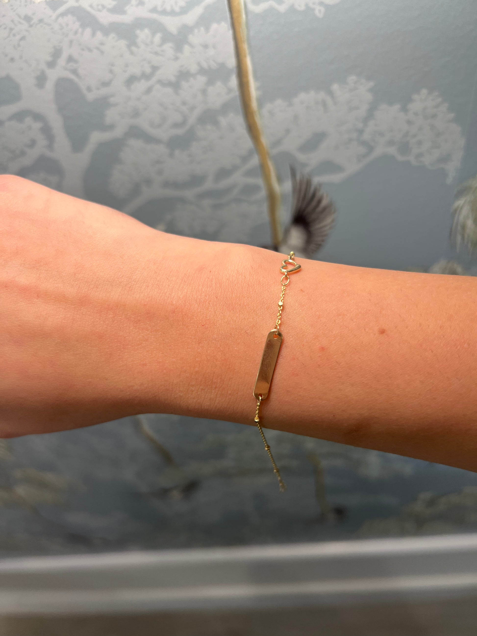 14k Yellow Gold Nameplate Open Heart Baby Bracelet