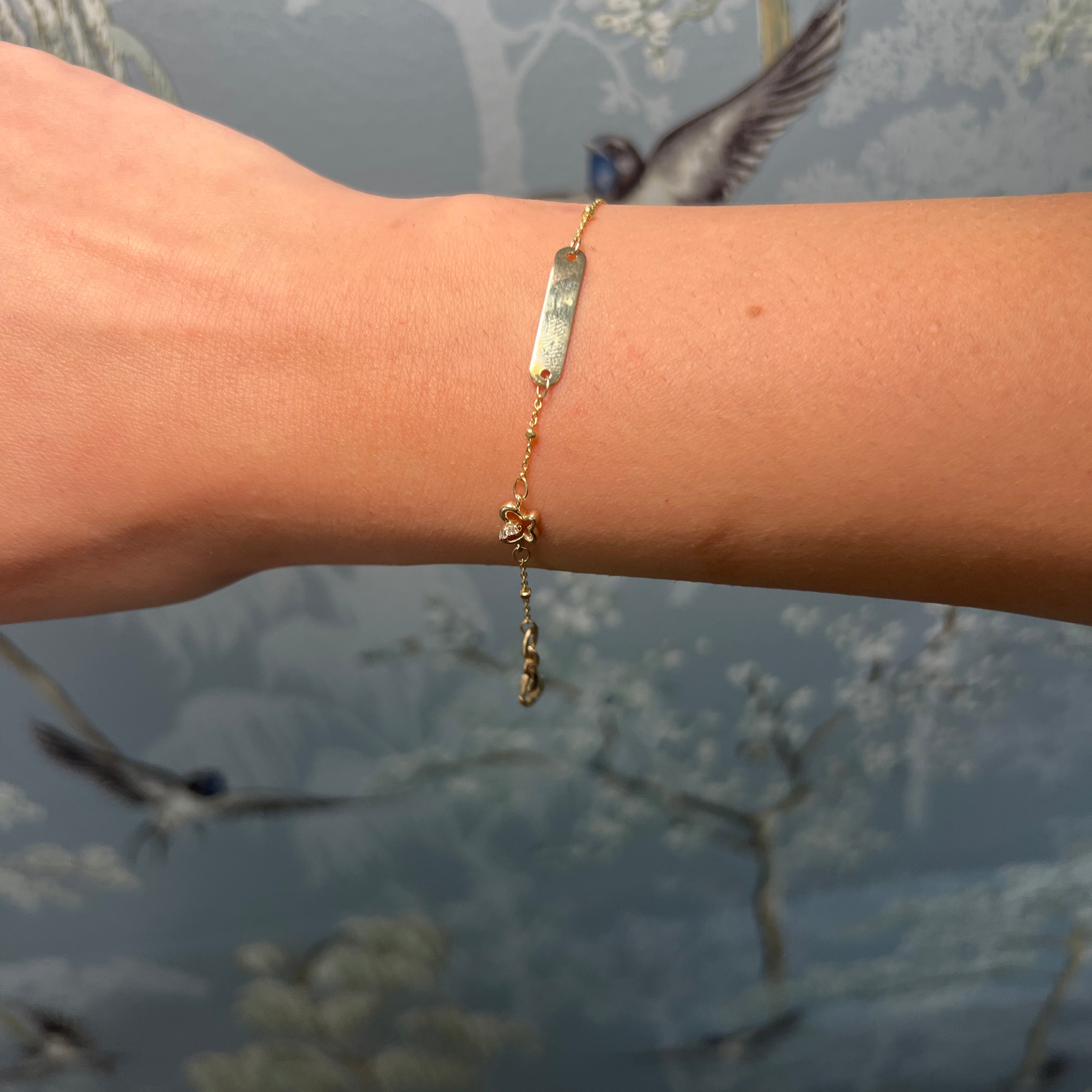 14k Yellow Gold Nameplate Butterfly and Diamond Baby Bracelet
