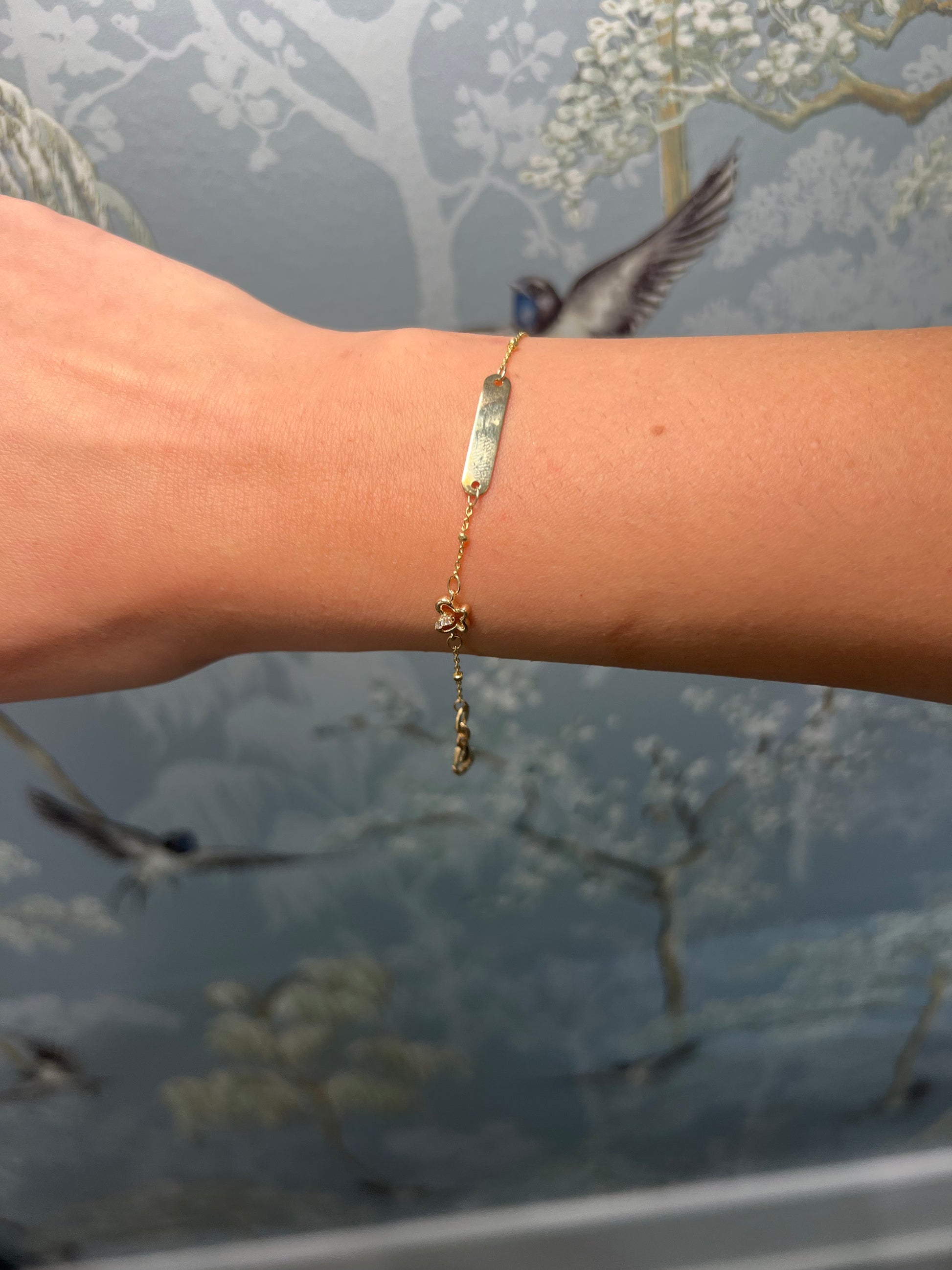 14k Yellow Gold Nameplate Butterfly and Diamond Baby Bracelet