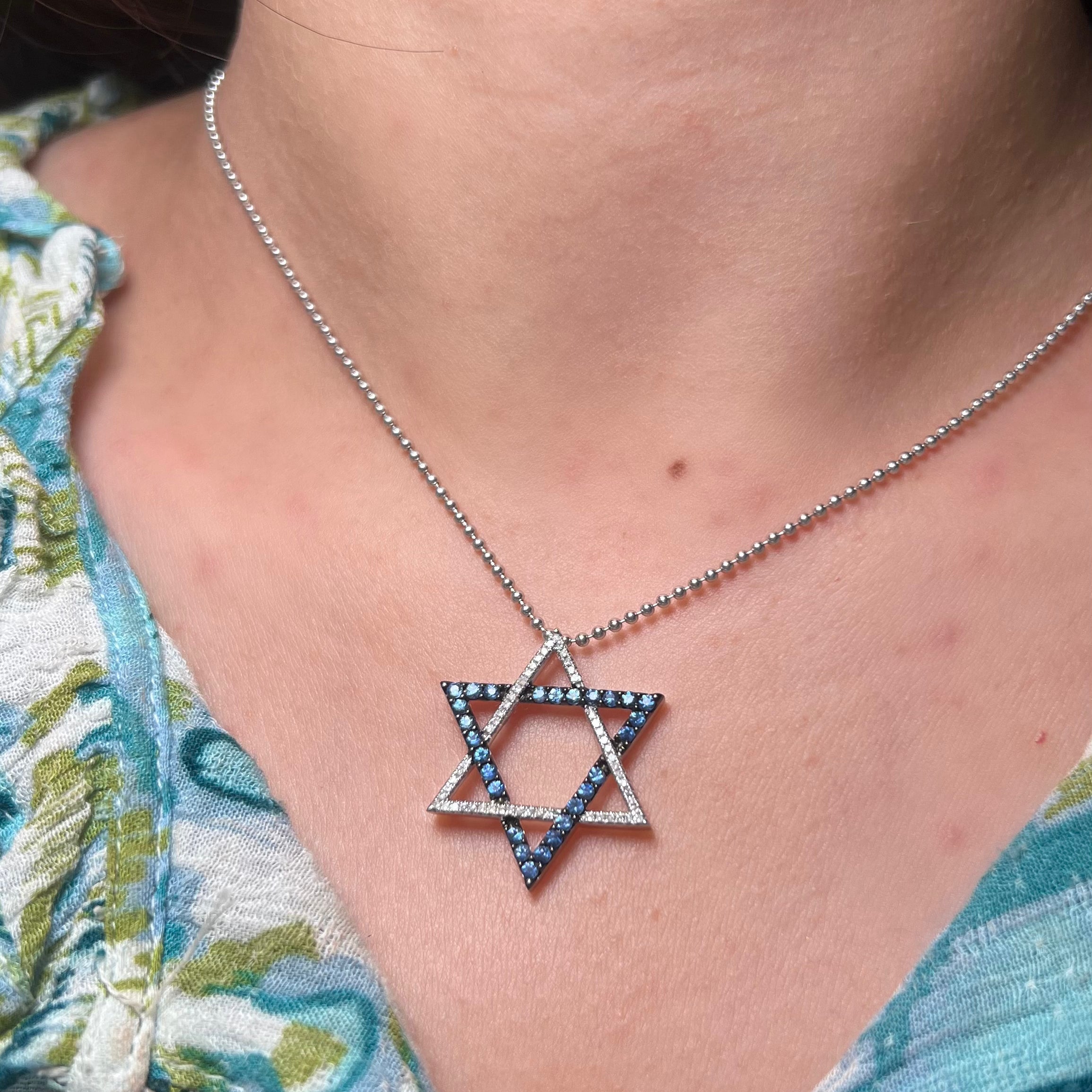 14k Large Magen David Sapphire and Diamond Charm