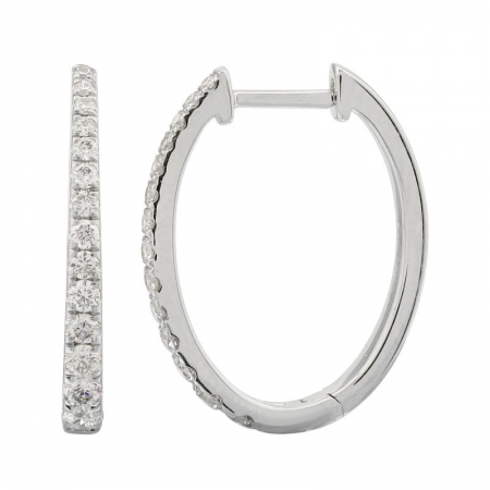 14k White Gold Tapered Diamond Hoop Earrings