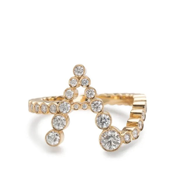 14k Yellow Gold and Diamond Bezel Initial Ring