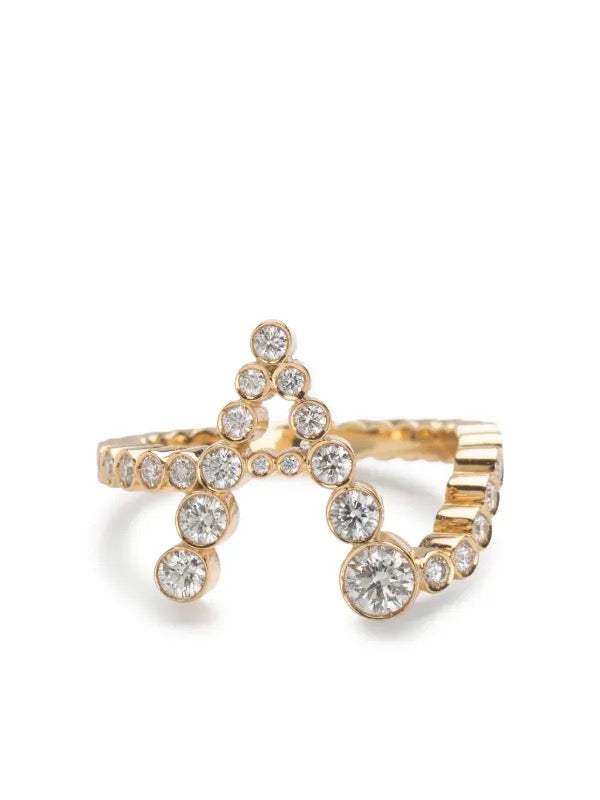 14k Yellow Gold and Diamond Bezel Initial Ring