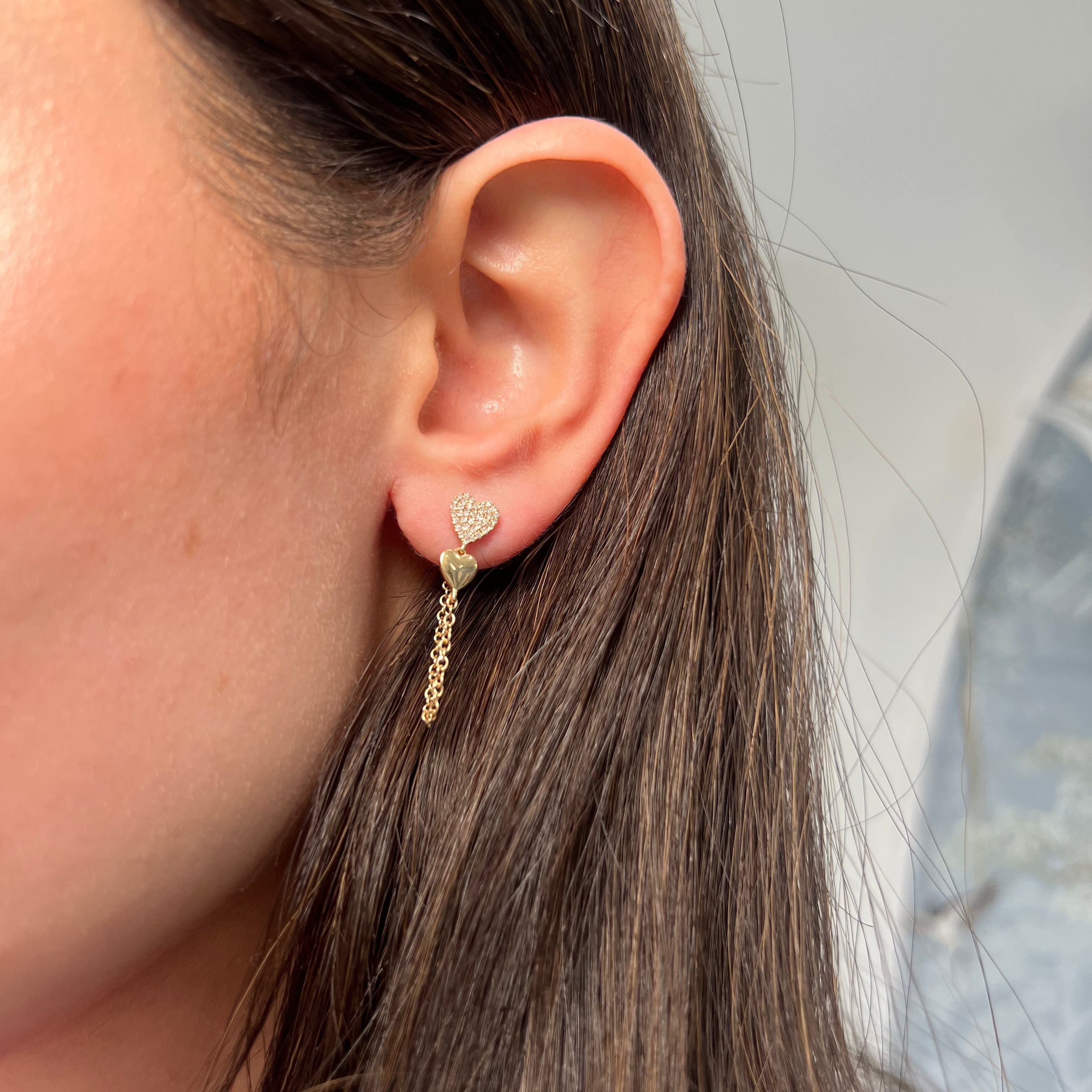 .20CT DIAMOND HEART STUD WITH CHAIN EARRINGS