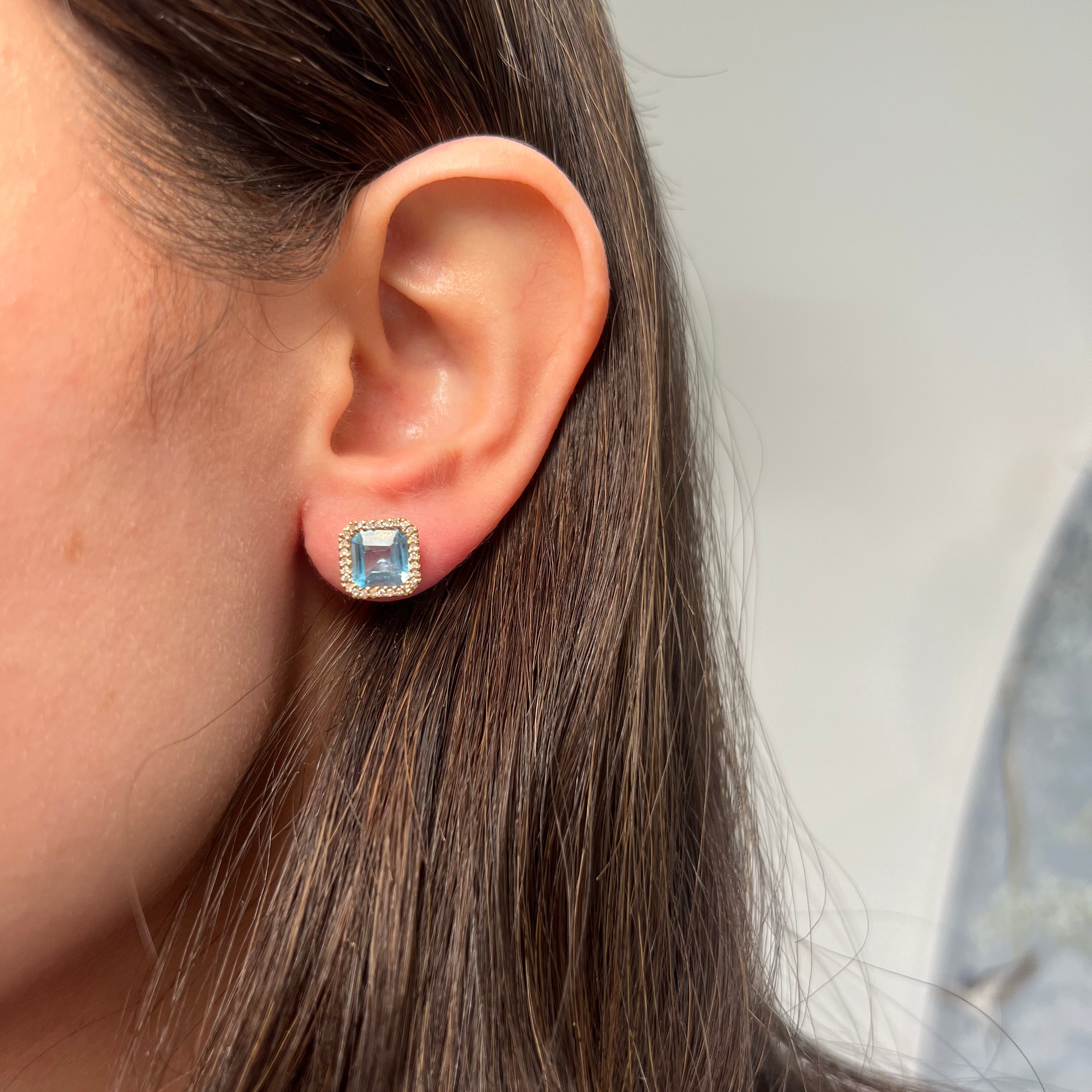 Yellow Gold Square Prong Blue Topaz Earrings