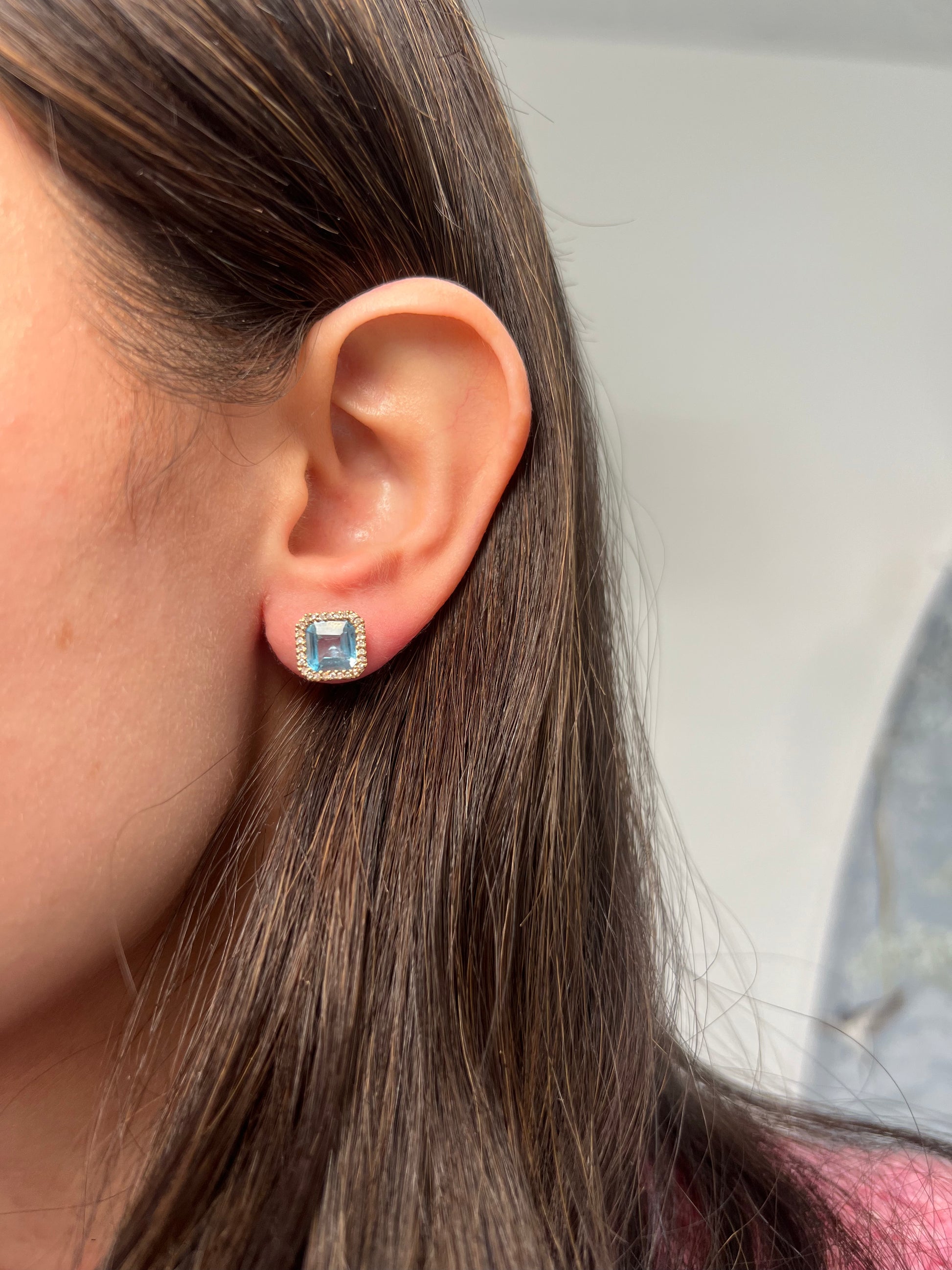 Yellow Gold Square Prong Blue Topaz Earrings