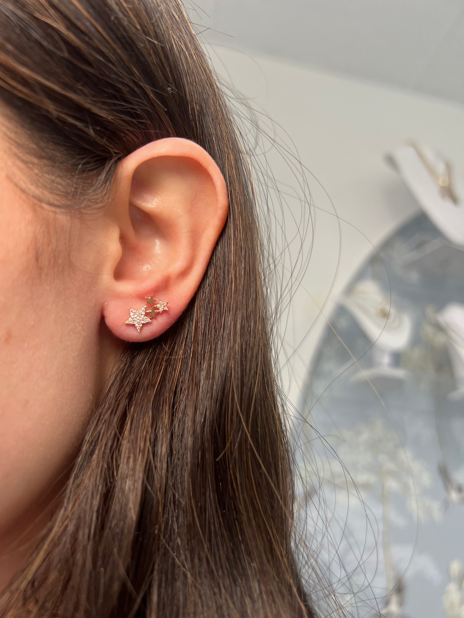 14k Gold Diamond Cluster Star Studs