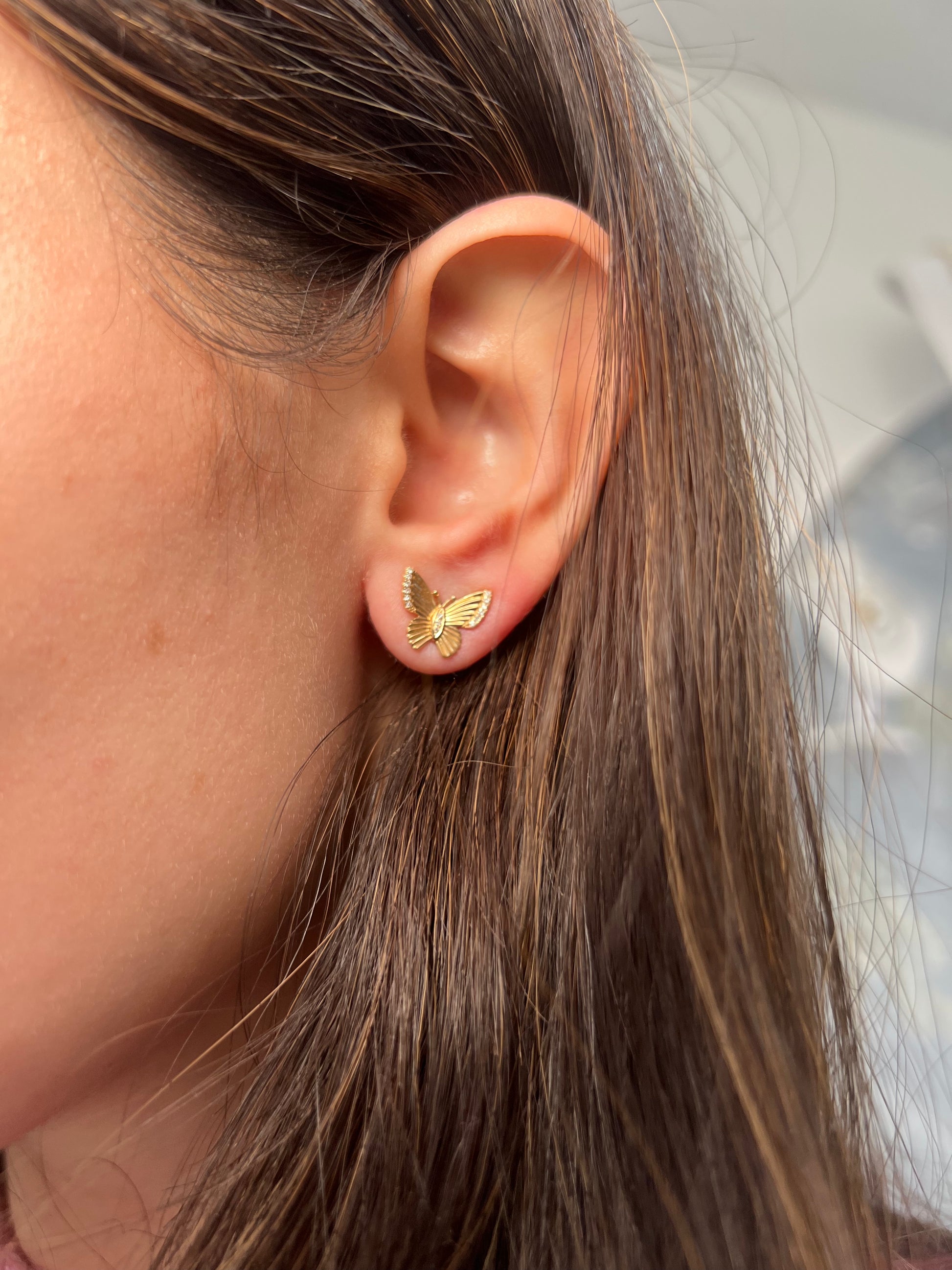 14k Gold Diamond Wings Butterfly Studs