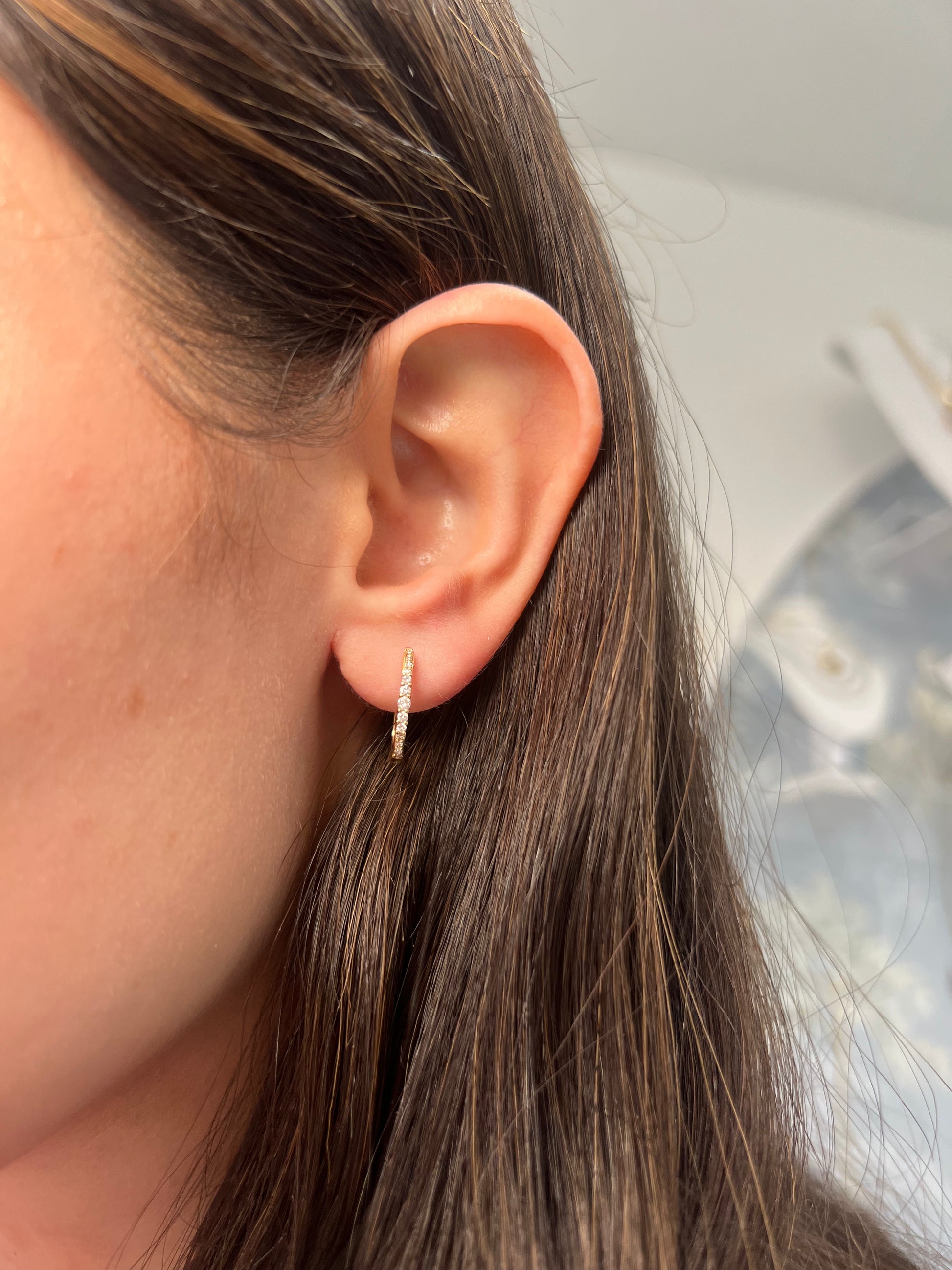 14k Yellow Gold Rectangle Diamond Huggie Earrings