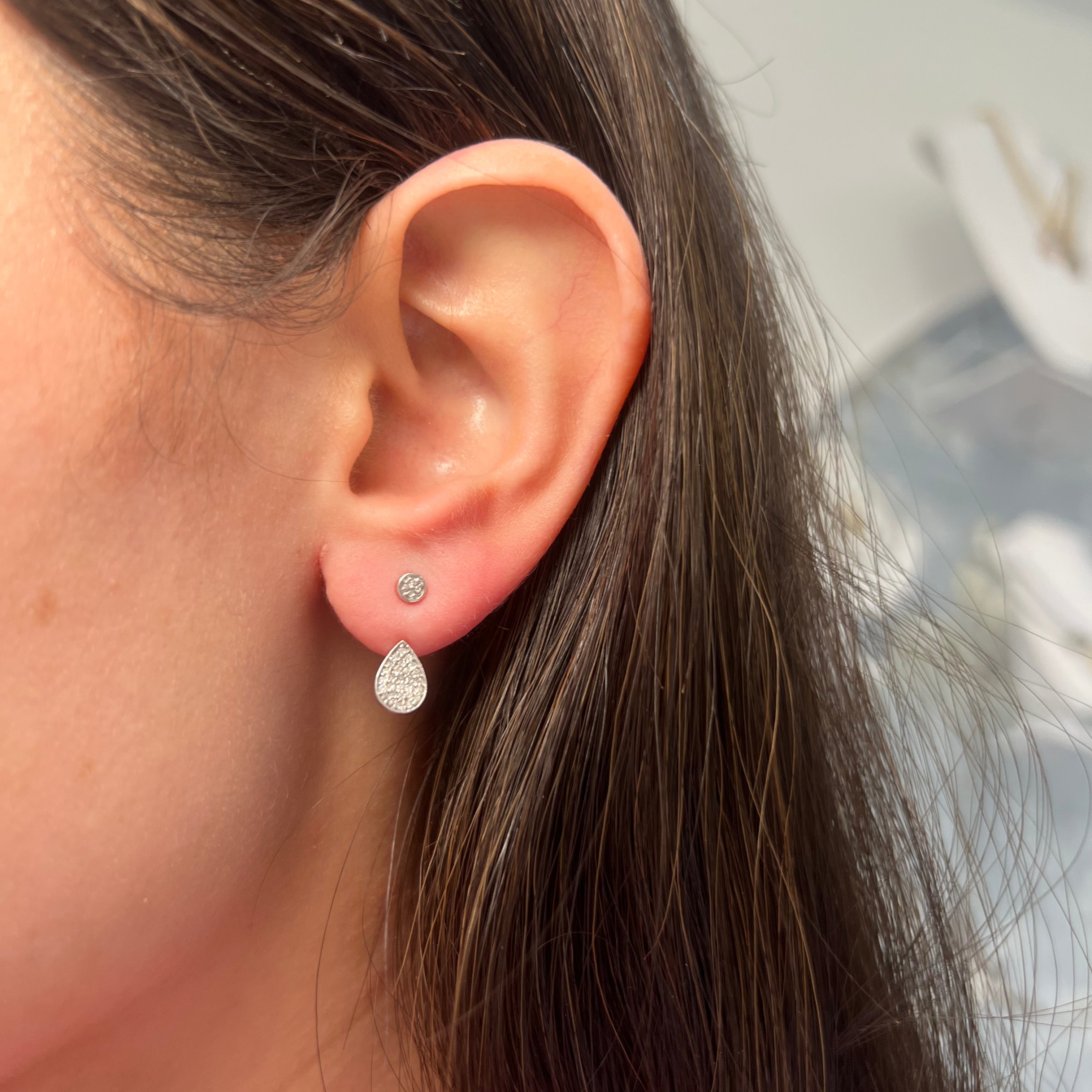 14k White Gold Pear Pave Jacket Diamond Earrings