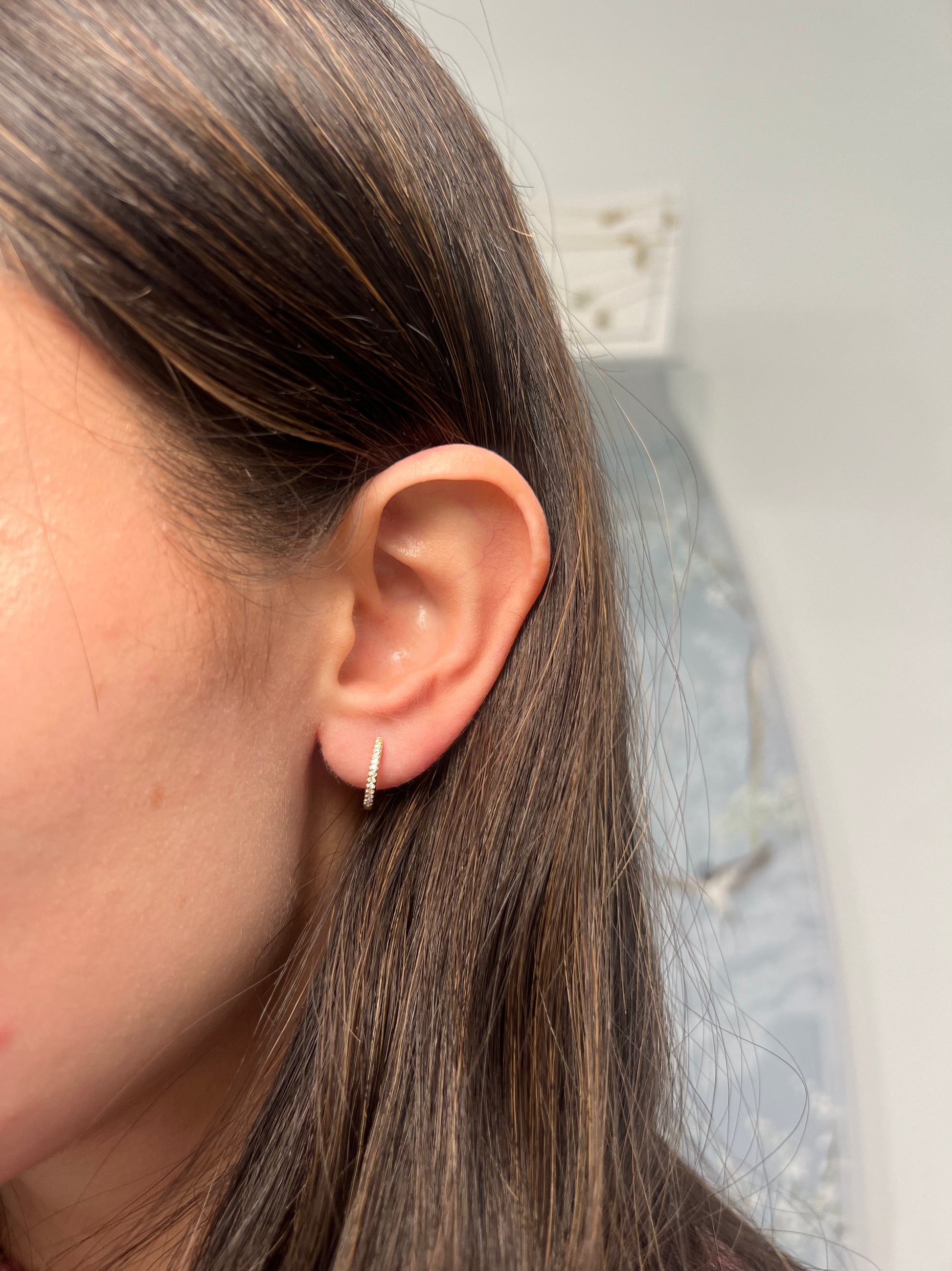 14K Yellow Gold Huggie Micro Pave Diamond Earrings