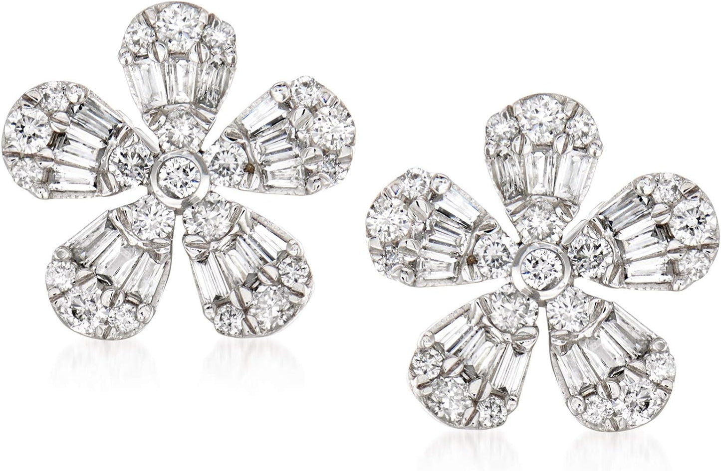 14k Baguette Flower Stud