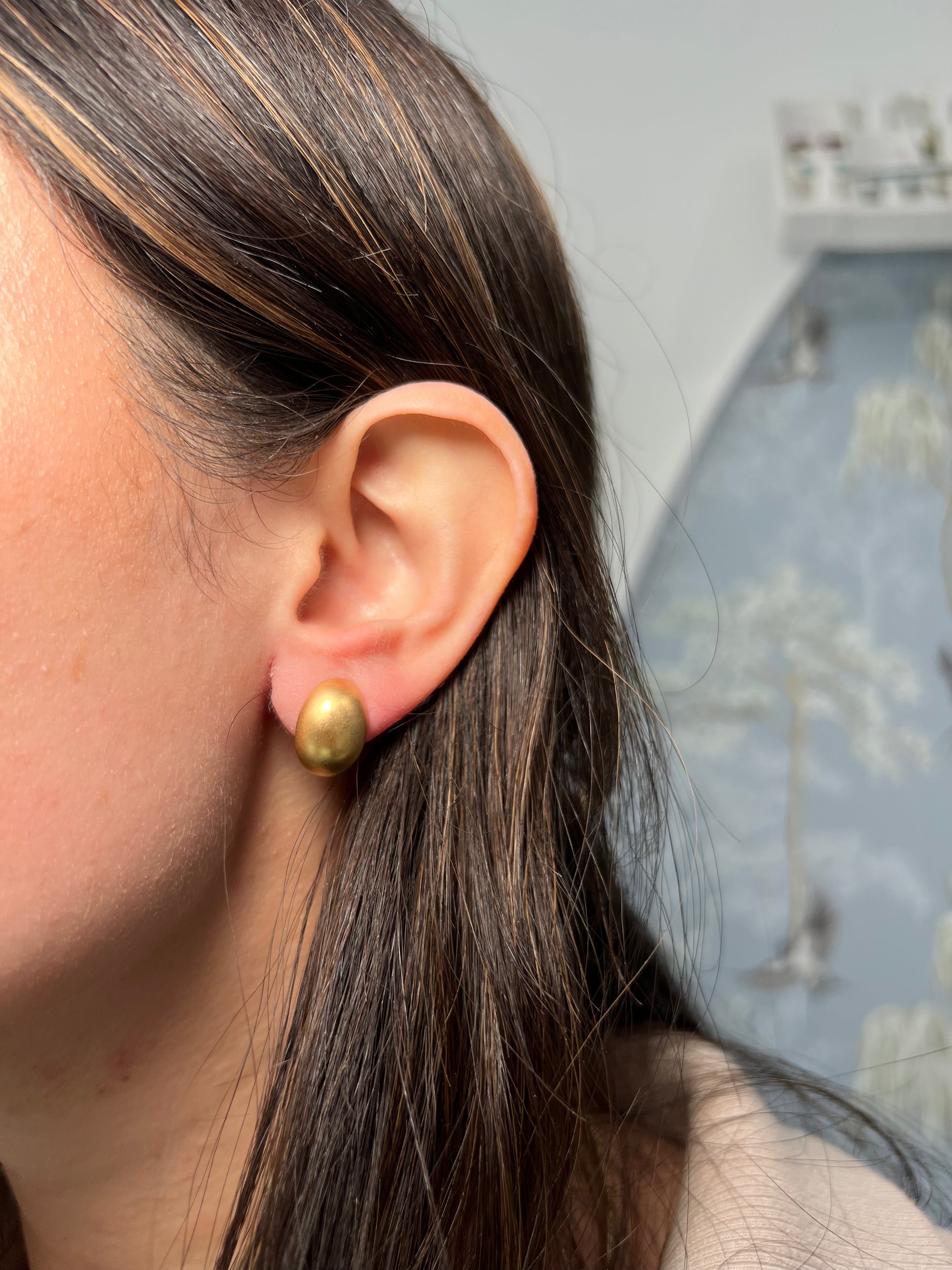 14k Yellow Gold Diamond Matte Finished Earrings