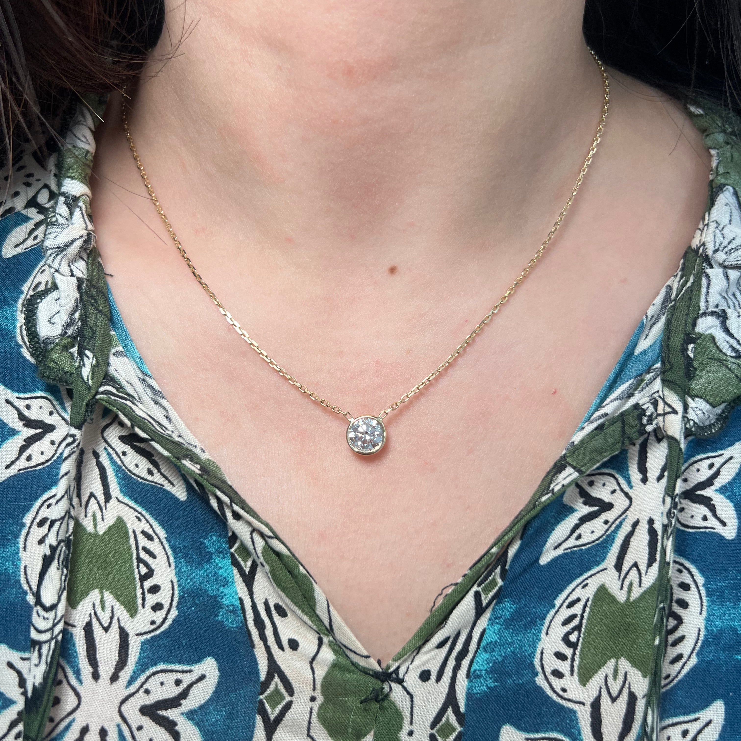 14k Bezel Set Lab Grown Diamond Necklace