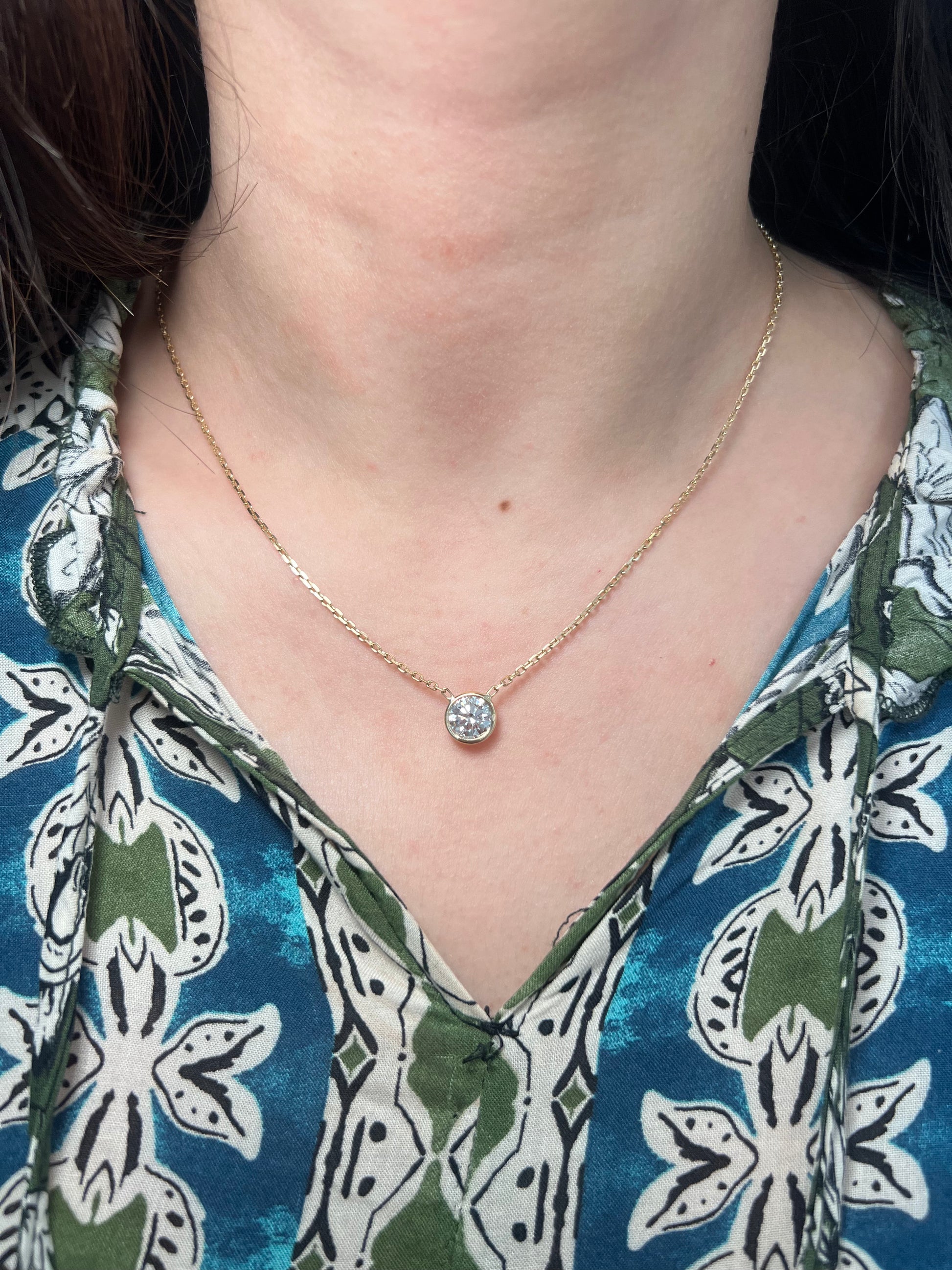 14k Bezel Set Lab Grown Diamond Necklace